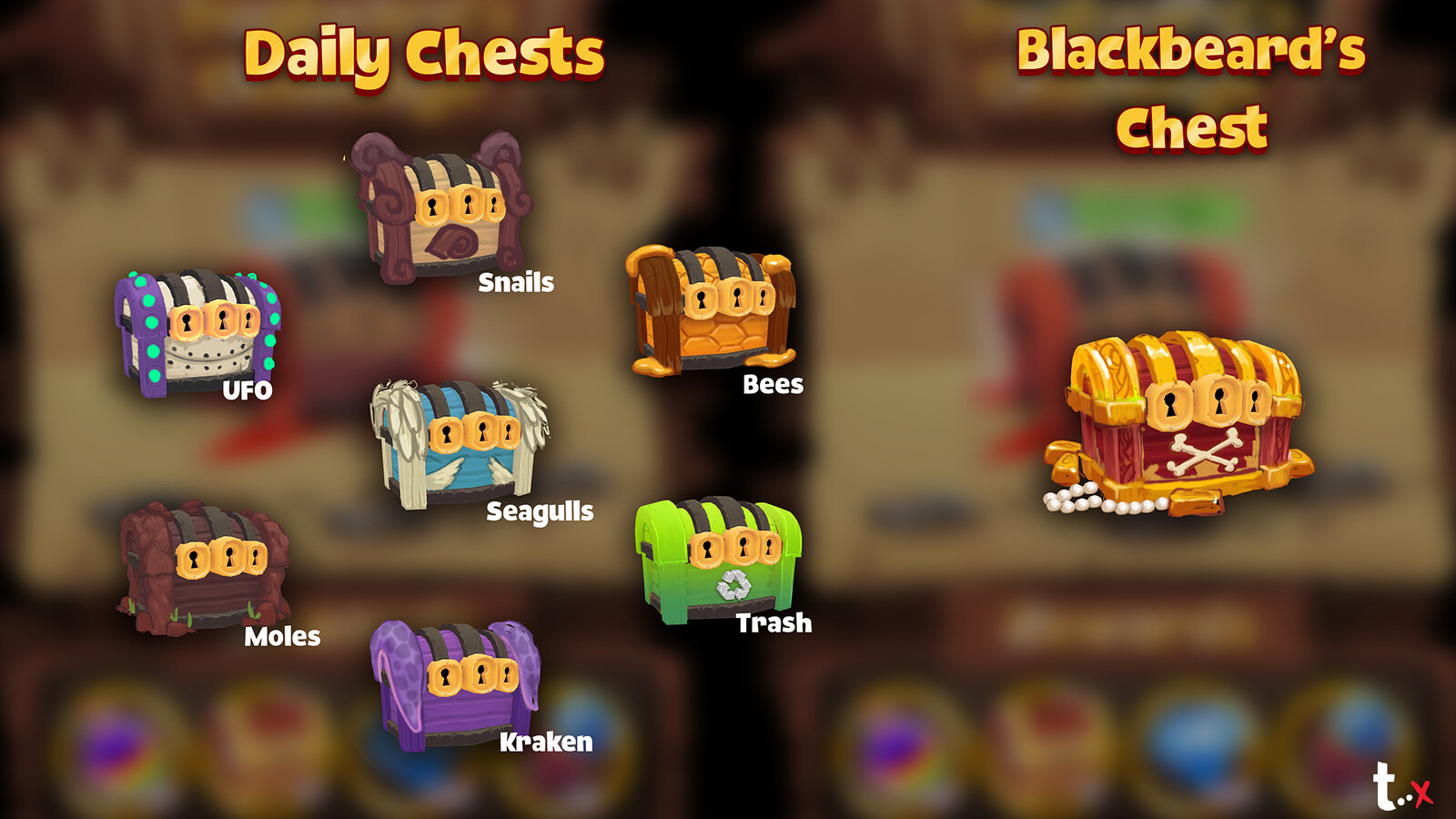 Concepts of themed chests for daily events.