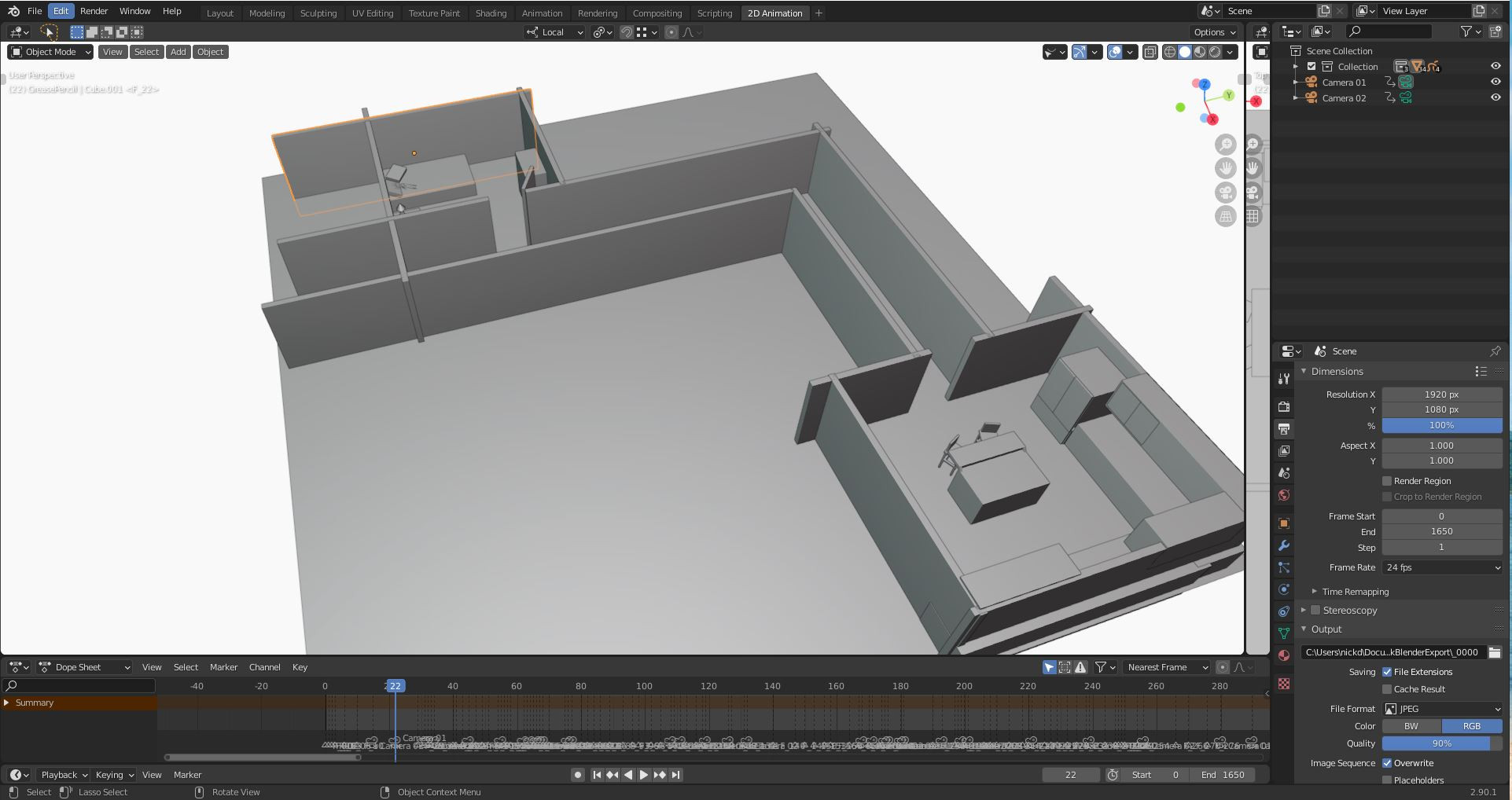 Environment for the storyboards roughed out in Blender to help with scale, believability, and perspective. 