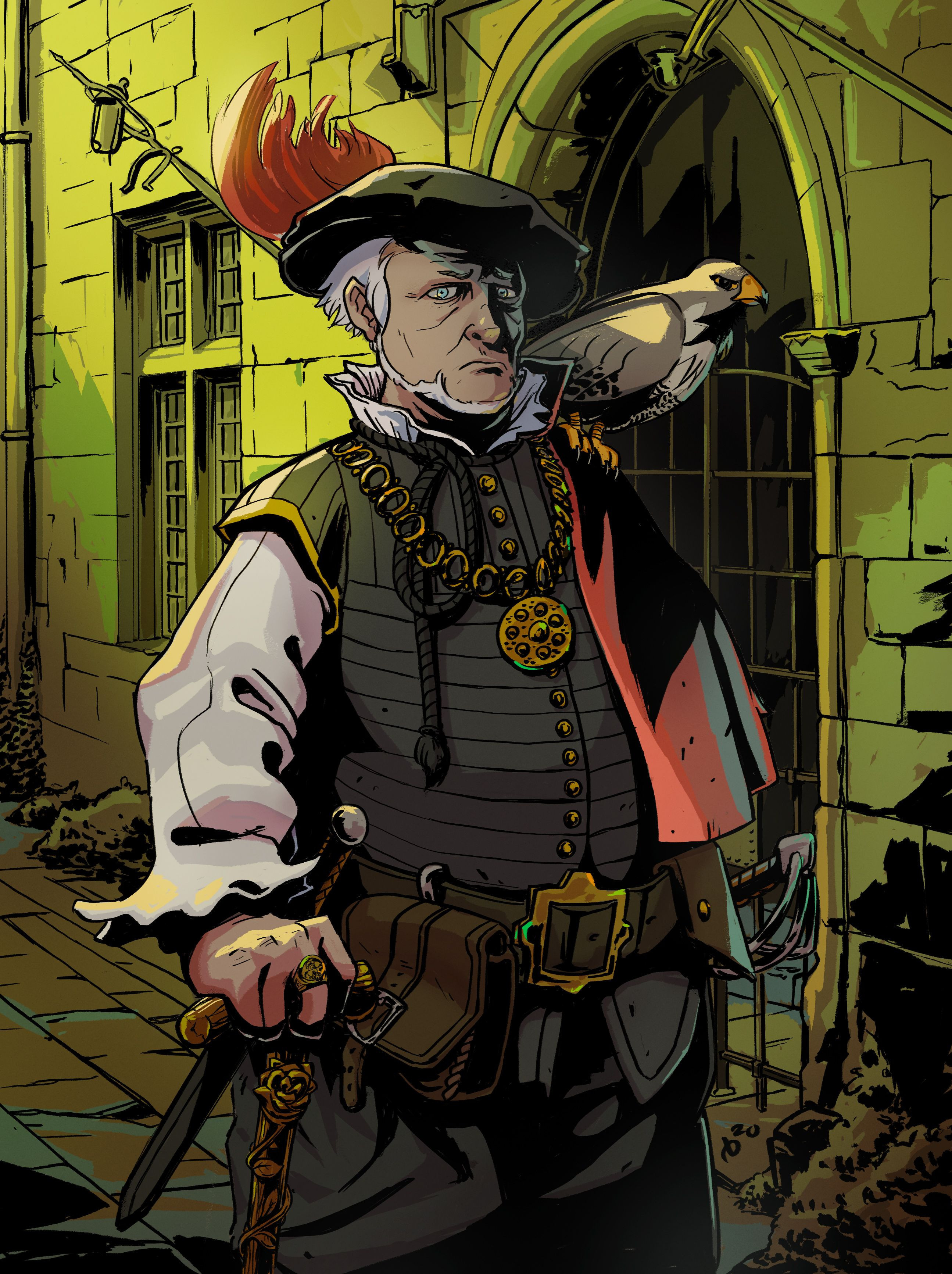 The steward of a castle with his falcon. 
