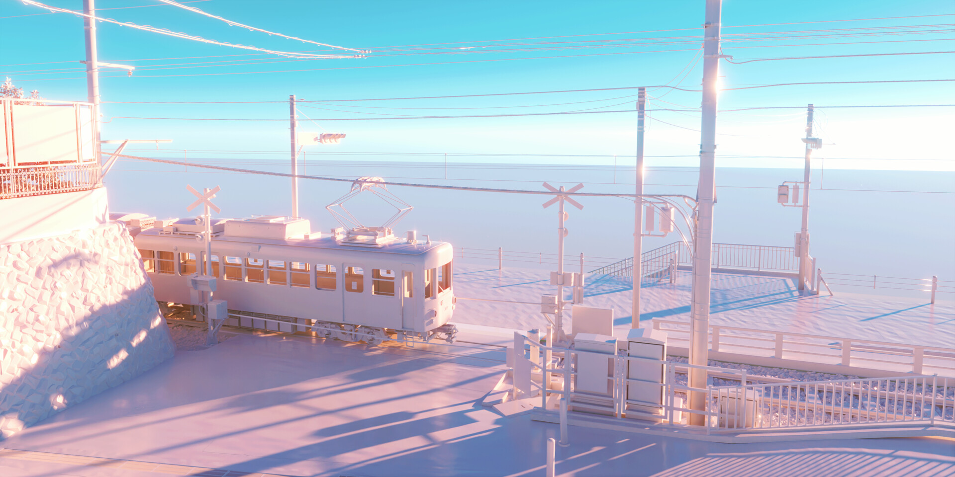 水彩画原画 江の島と江ノ電鎌倉高校前踏切風景 #623」 by