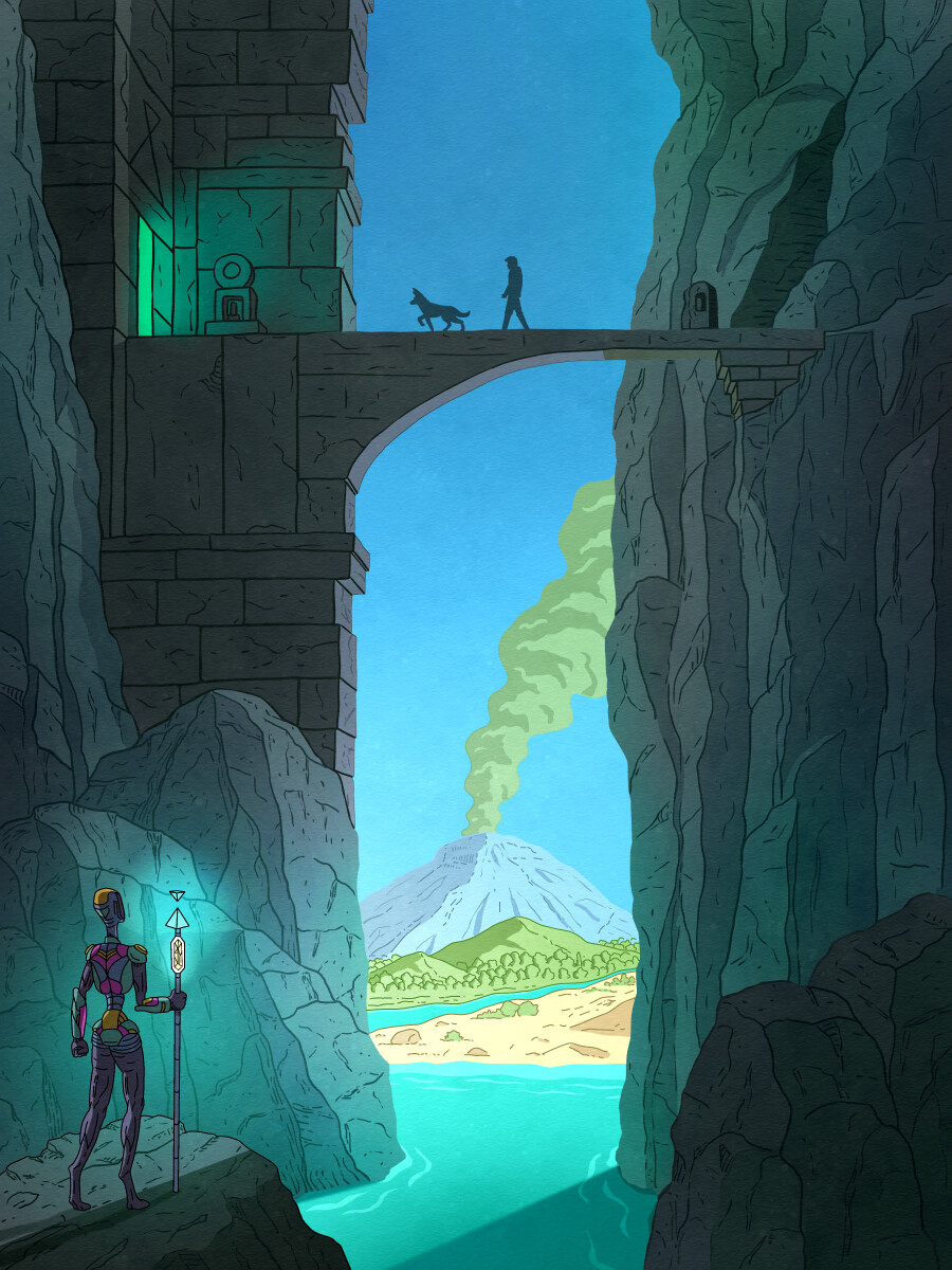 Mountain Temple Poster sci-fi Illustration