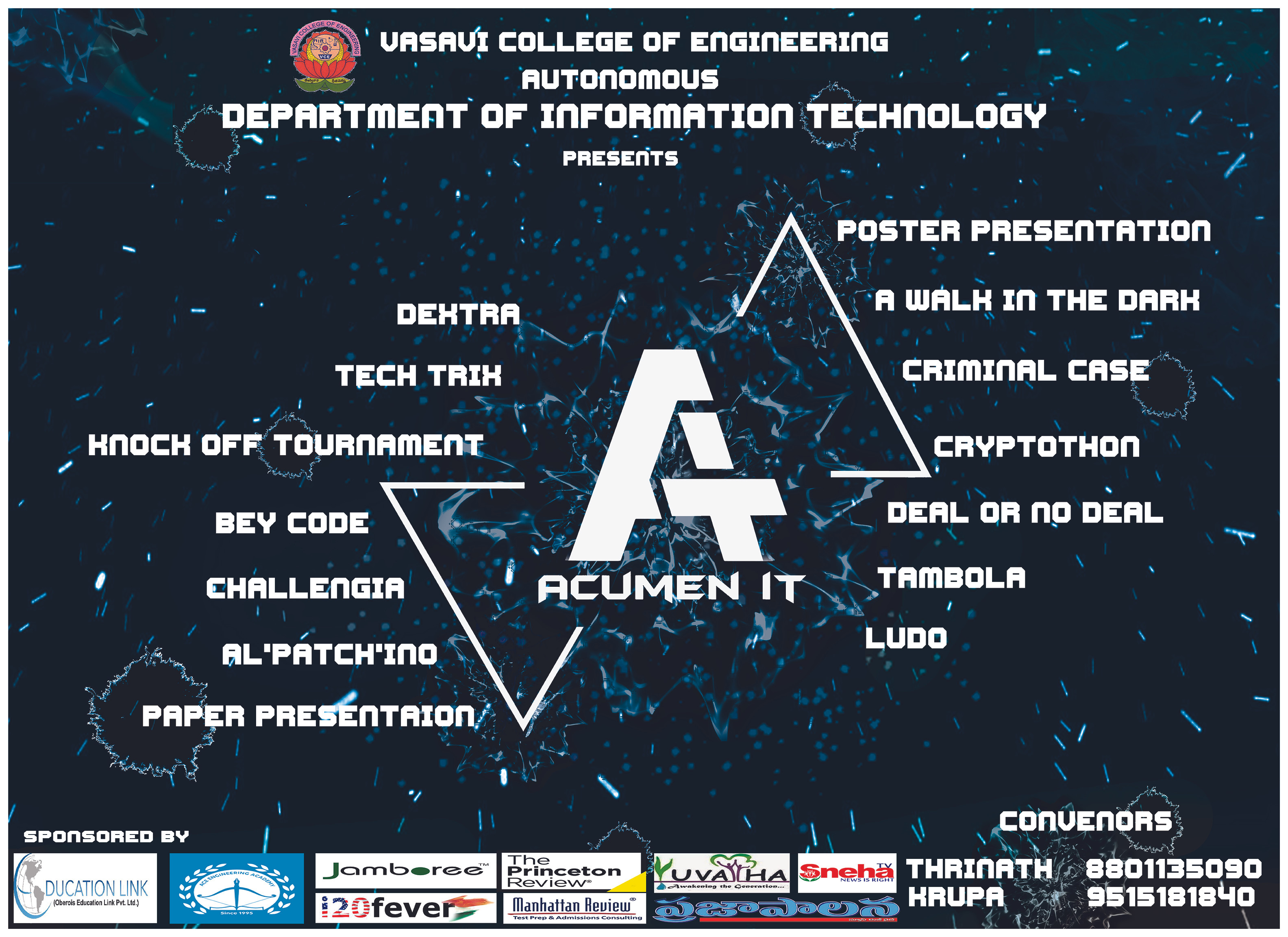 Main Event Poster listing out all the event names and sponsors names