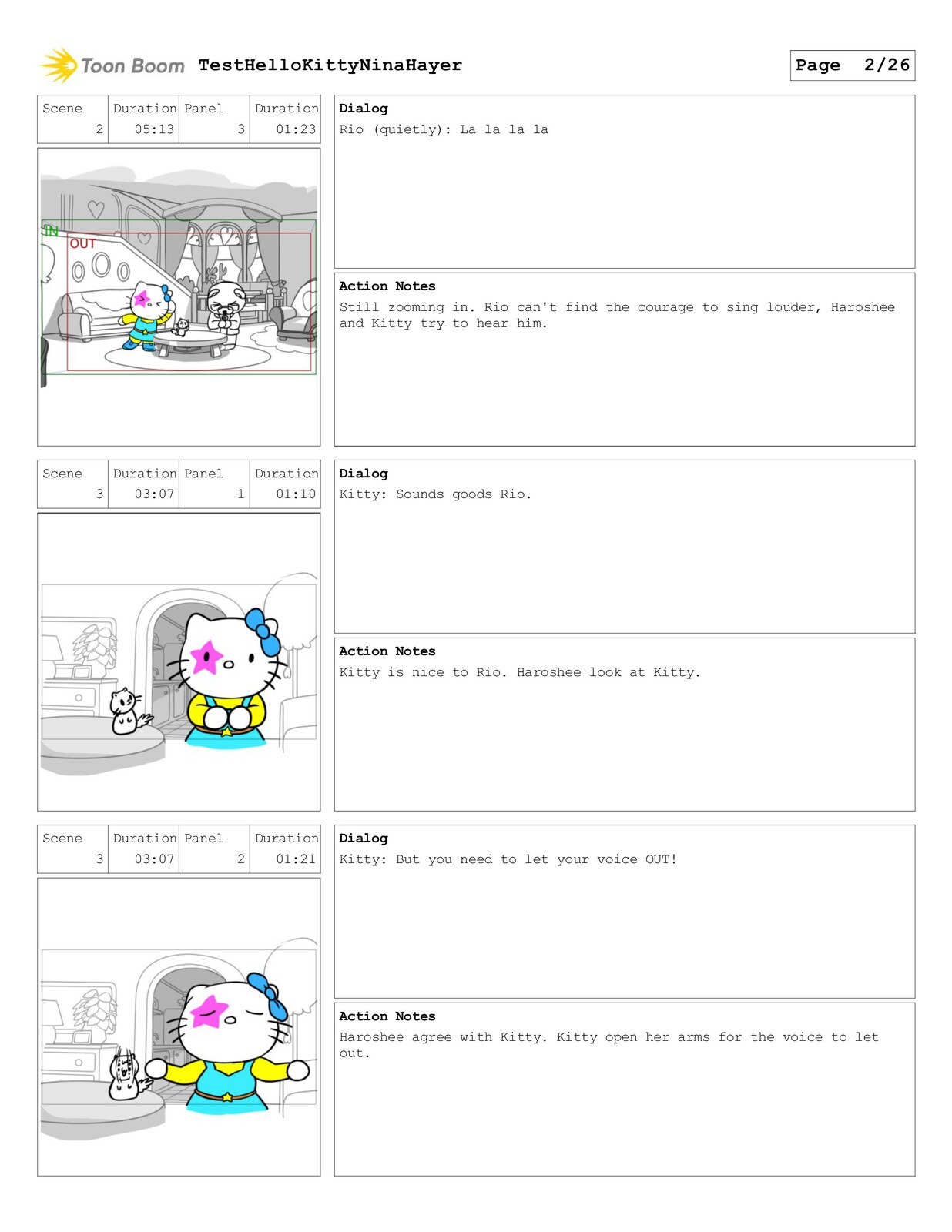  Test Storyboard for Hello Kitty (made with Storyboarder Pro)