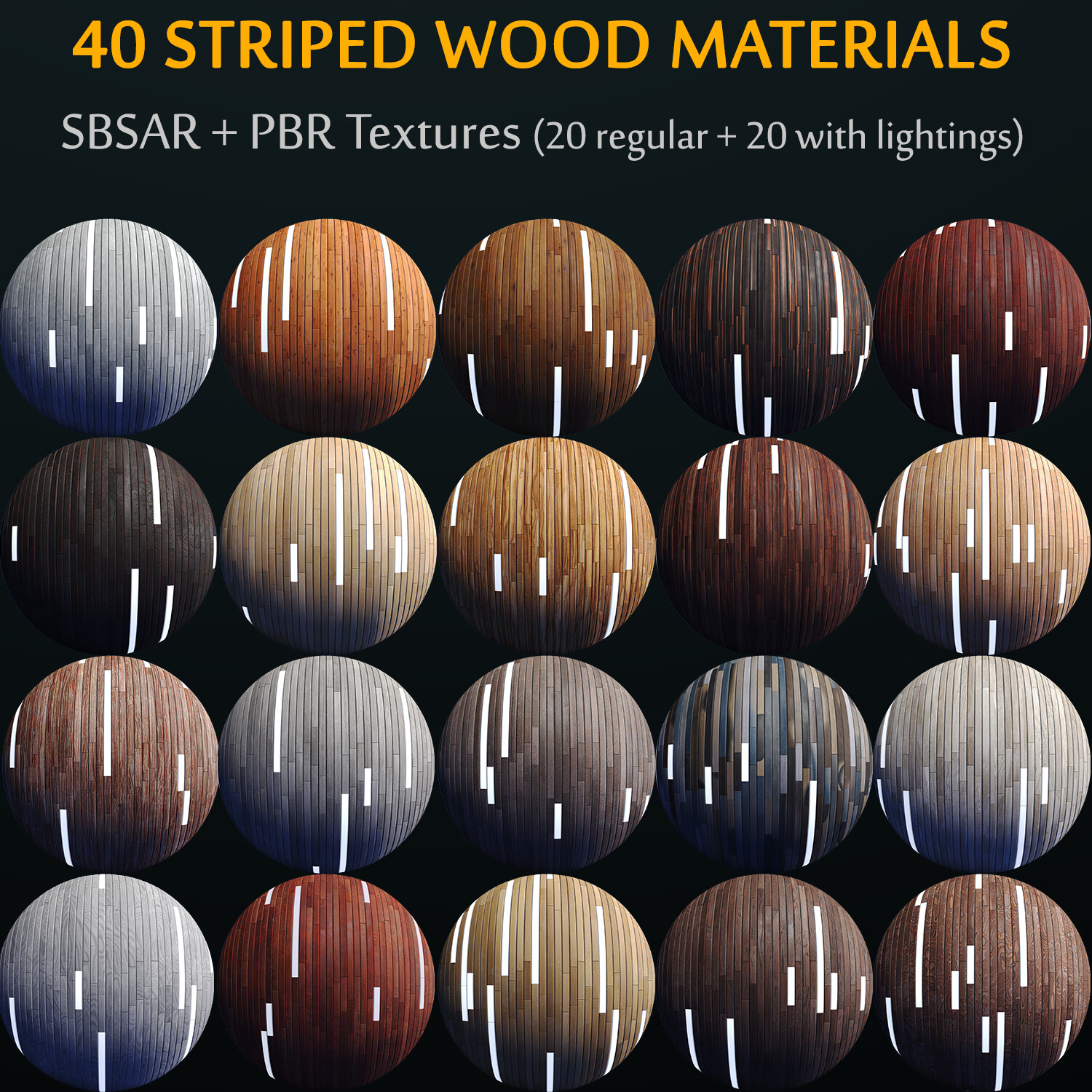 SBSAR / 20 Variation / Striped Wood + Light Panels / PBR