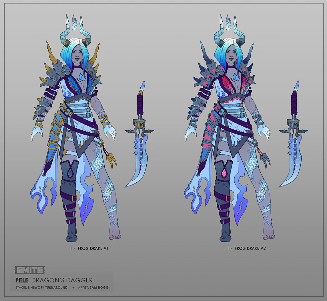 Sam Hogg - Smite Pele Skin 'Dragon's Dagger ' Concept art