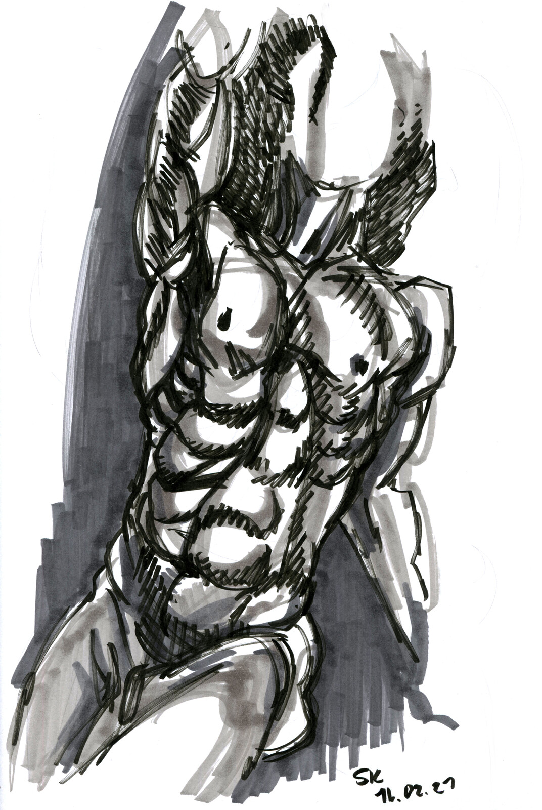 Ink brush and Copic Sketch on paper.