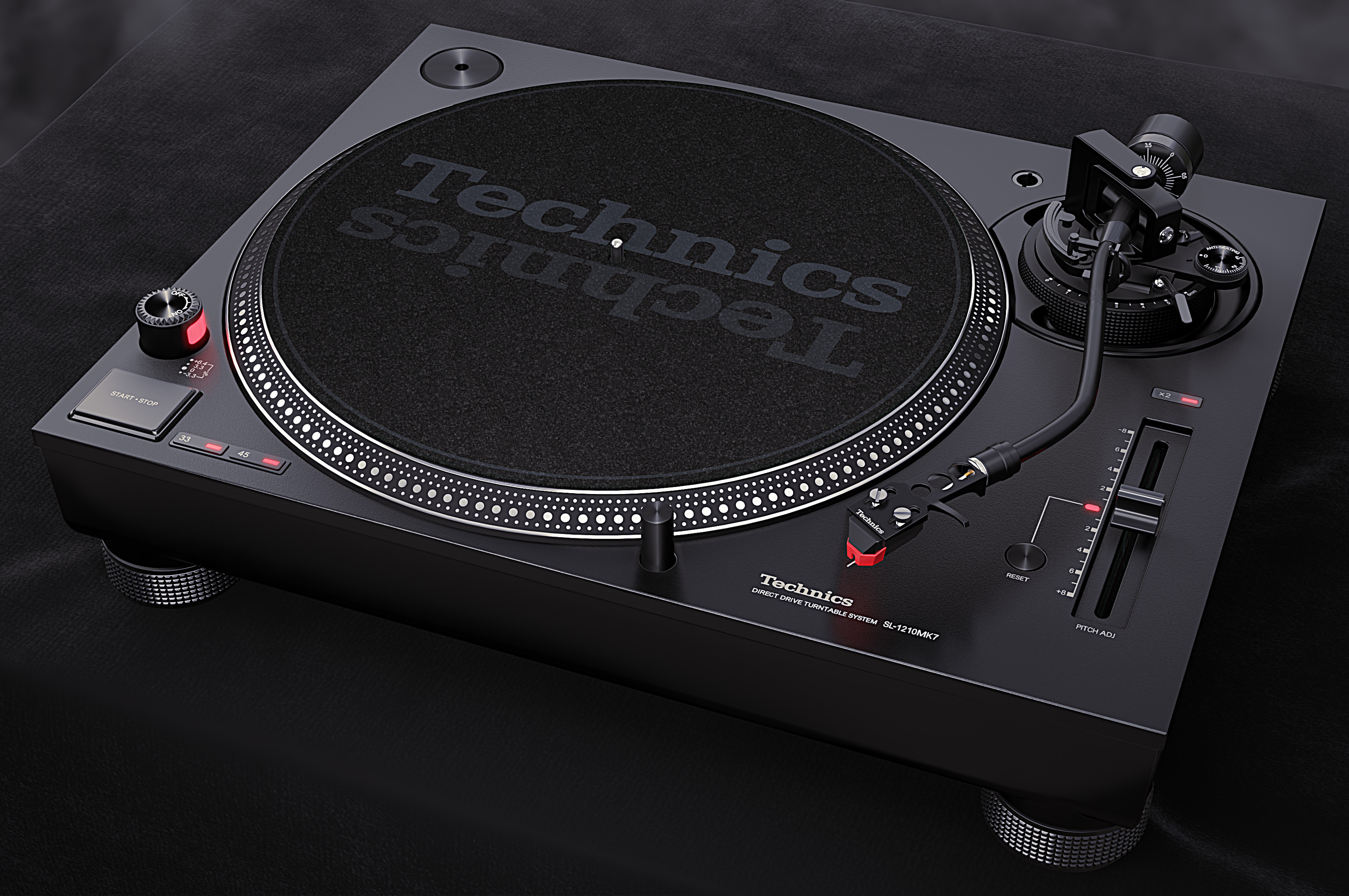 The newest version of the legendary DJ turntable Technics SL-1210MK7. 