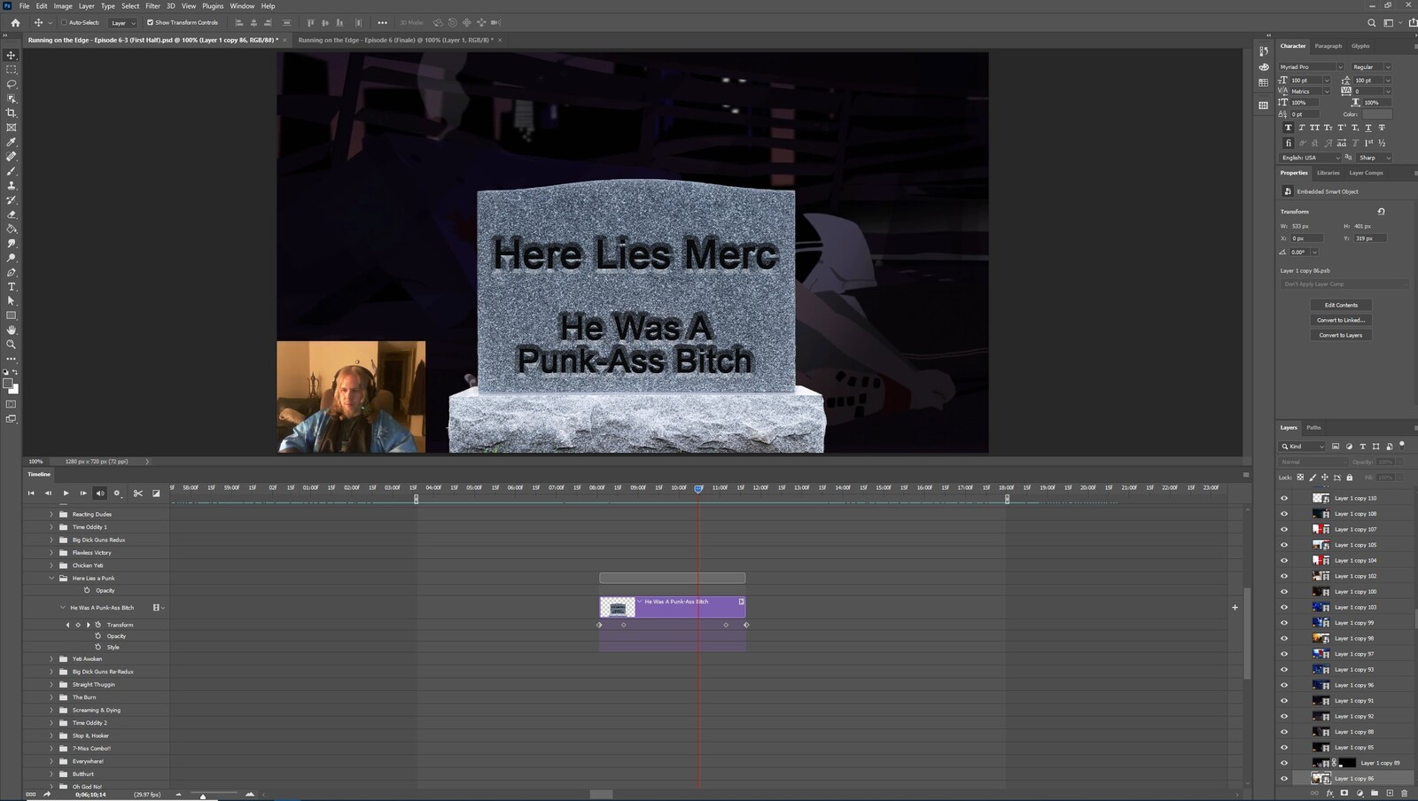 The "Here Lies a Punk" visual effect within Photoshop video editor