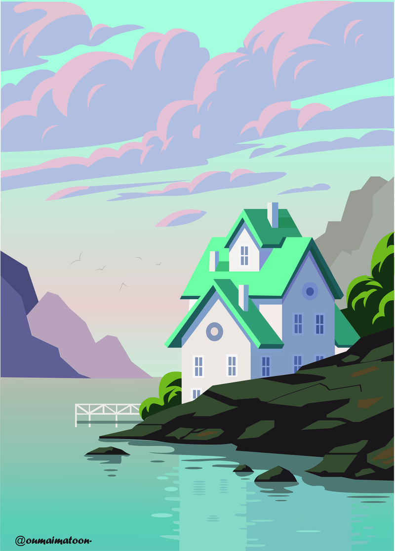 Дом у моря рисунок карандашом