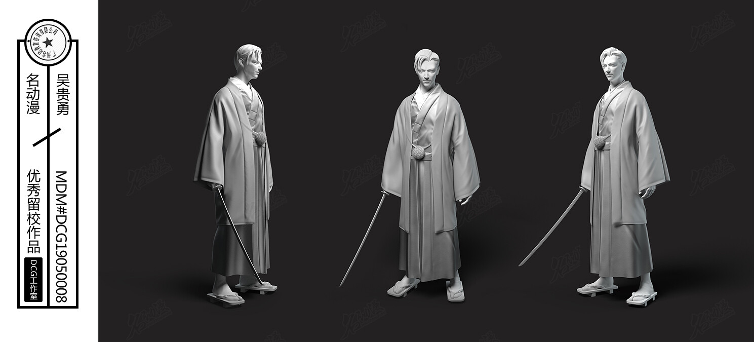 名动漫cg数娱 日式少年手持武士刀 名动漫学员3d模型作品