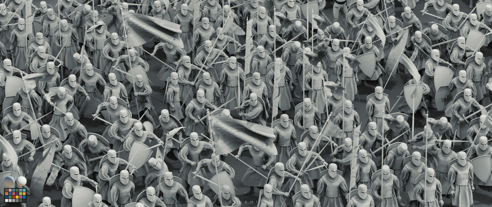 Preparing For War Scene - Shot 01 - Clay Render - With Machbet (Lightning Setup)