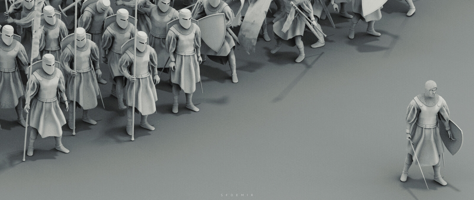 Preparing For War Scene - Shot 03 - Clay Render 