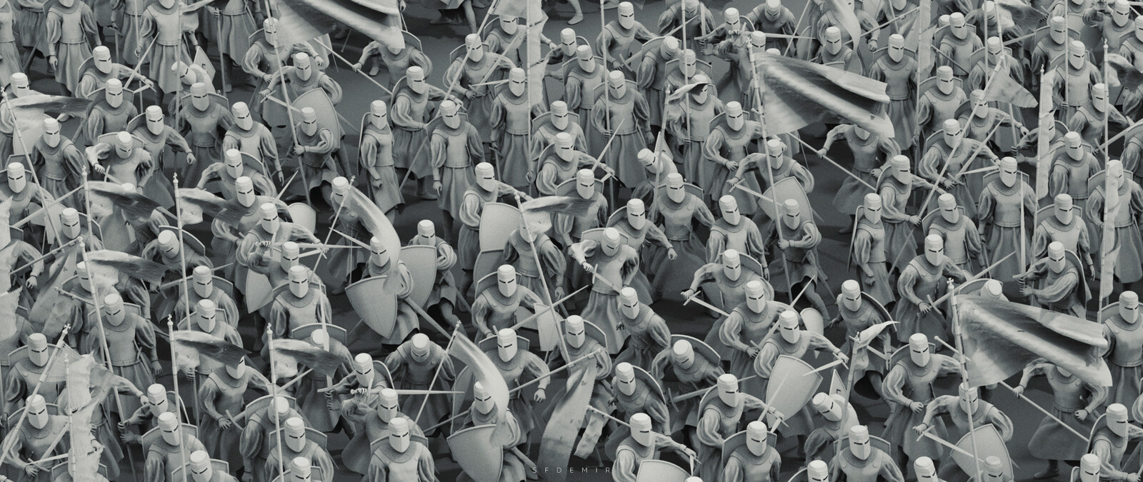 Preparing For War Scene - Shot 02 - Clay Render 