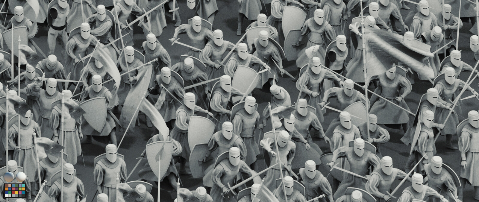 Preparing For War Scene - Shot 04 - Clay Render - With Machbet (Lightning Setup)