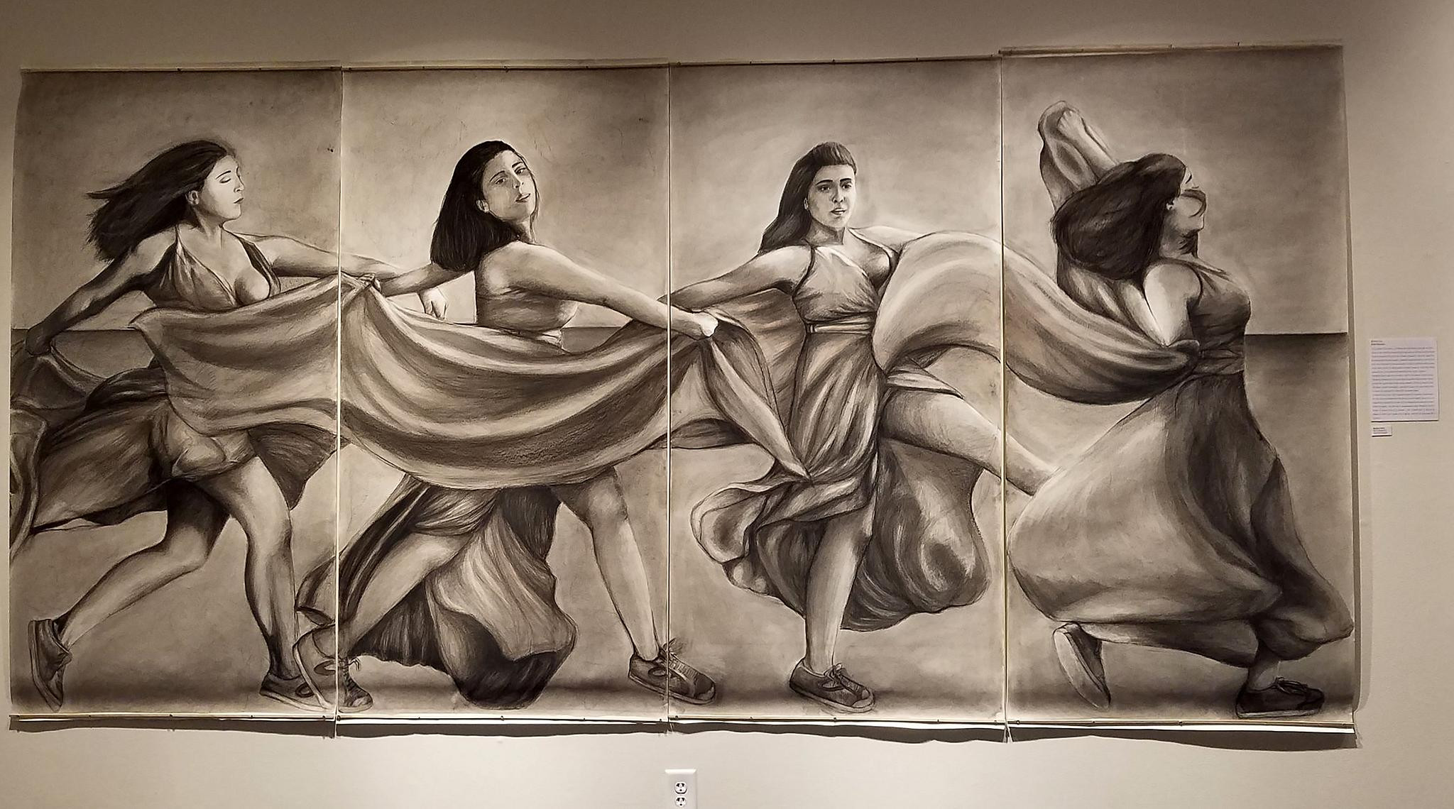  6 ft x 12 ft charcoal drawing on paper. 