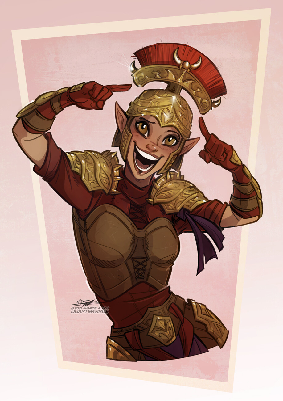 Many weeks ago Skirtzzz surprised me with the most GORGEOUS Adana, so here's her Bosmer girl showing off her sick new helmet with the brightest smile on her face!

https://twitter.com/SkirtzzzArt/status/1352736740448956417