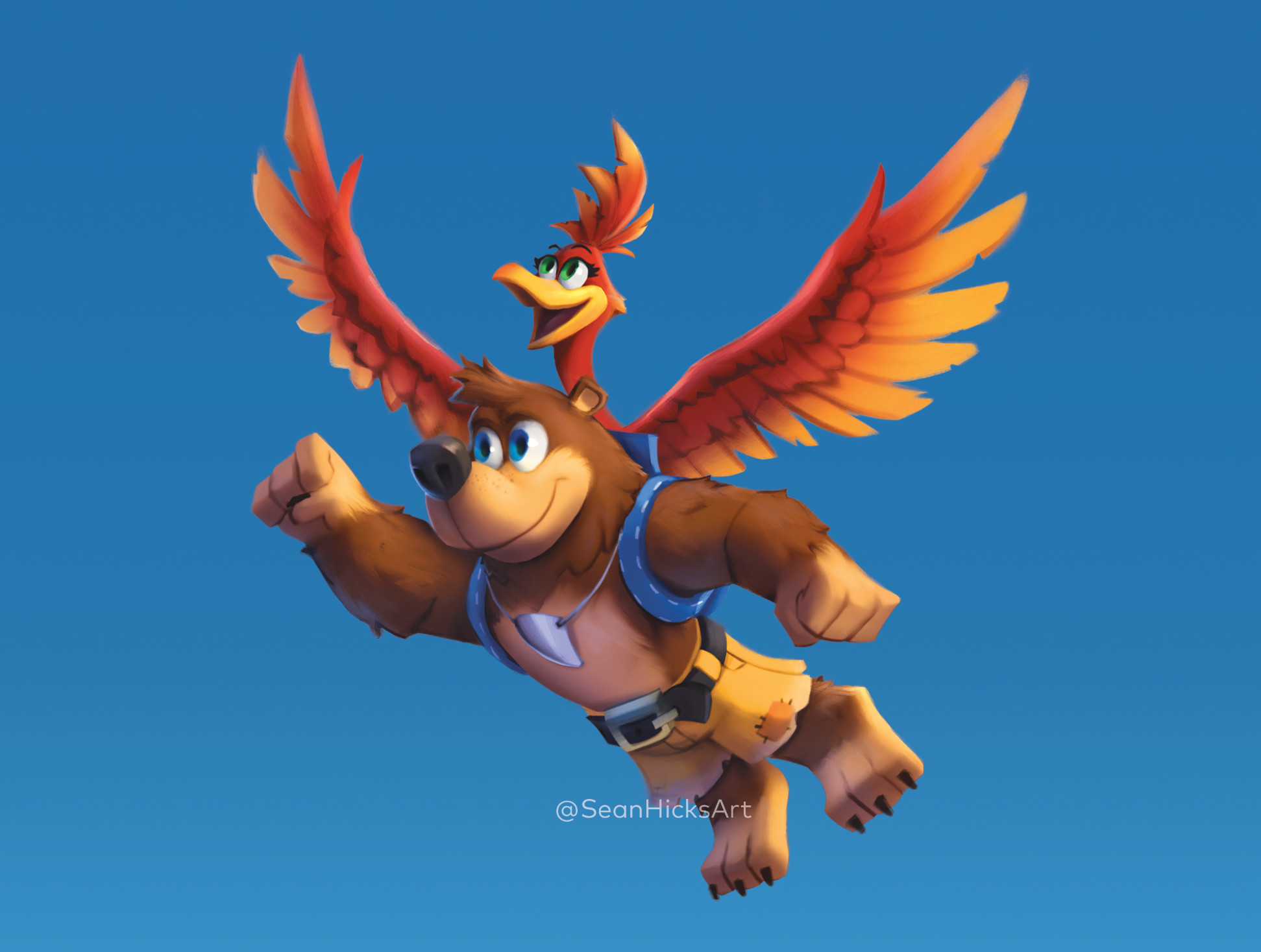 The bear and bird flying! Showcasing a stylized art direction for Banjo &amp; Kazooie! 