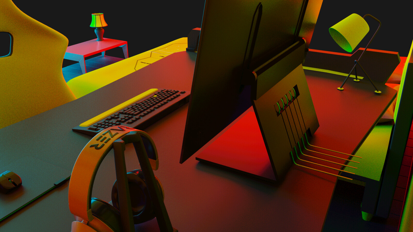 Rear Shot of Razer Monitor showcasing details related to cables