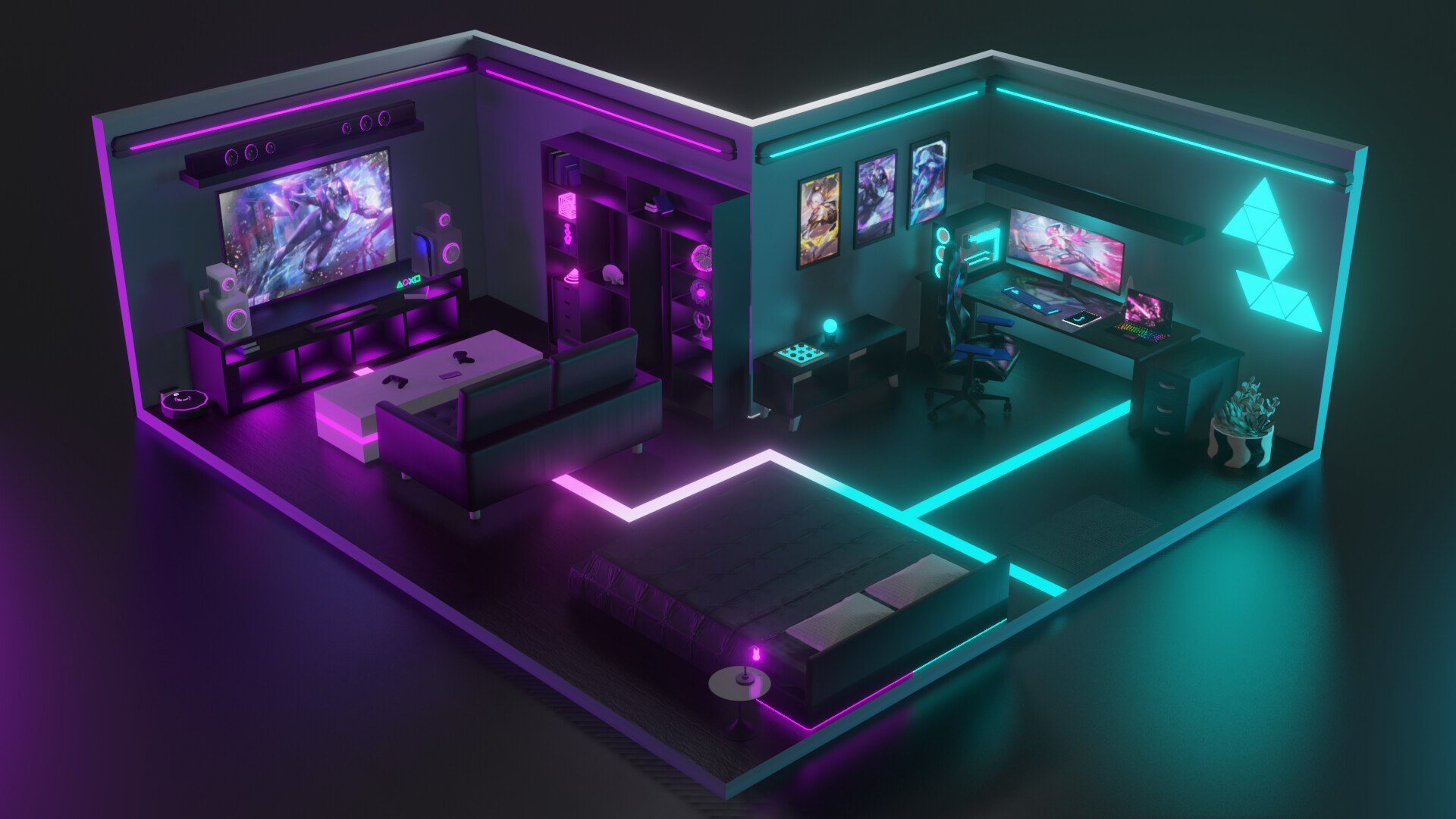 ArtStation - Isometric Neon Gaming Room