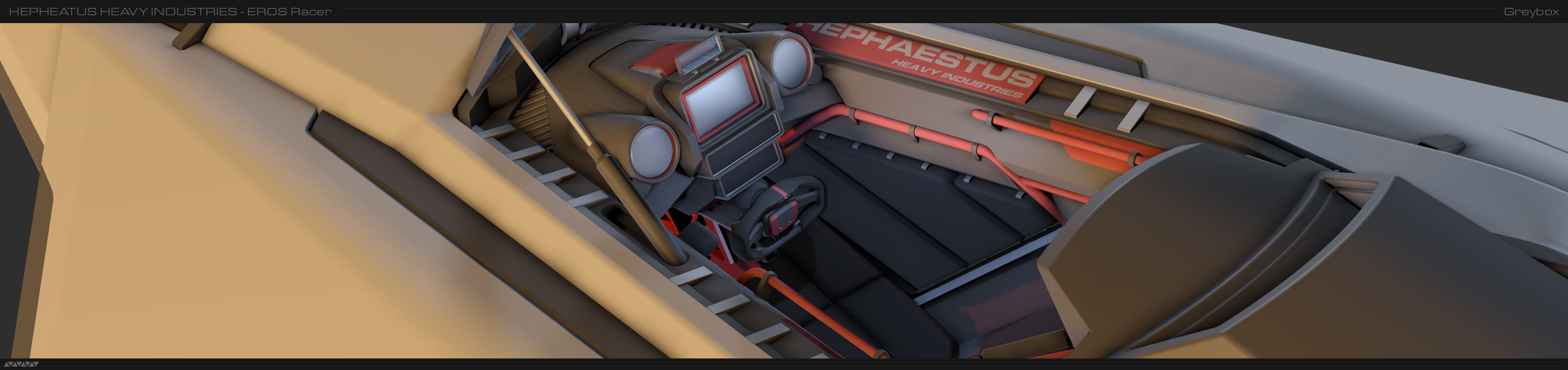 A WIP shot in Max of the cockpit in situ with the exterior around, with base colour breakup applied.