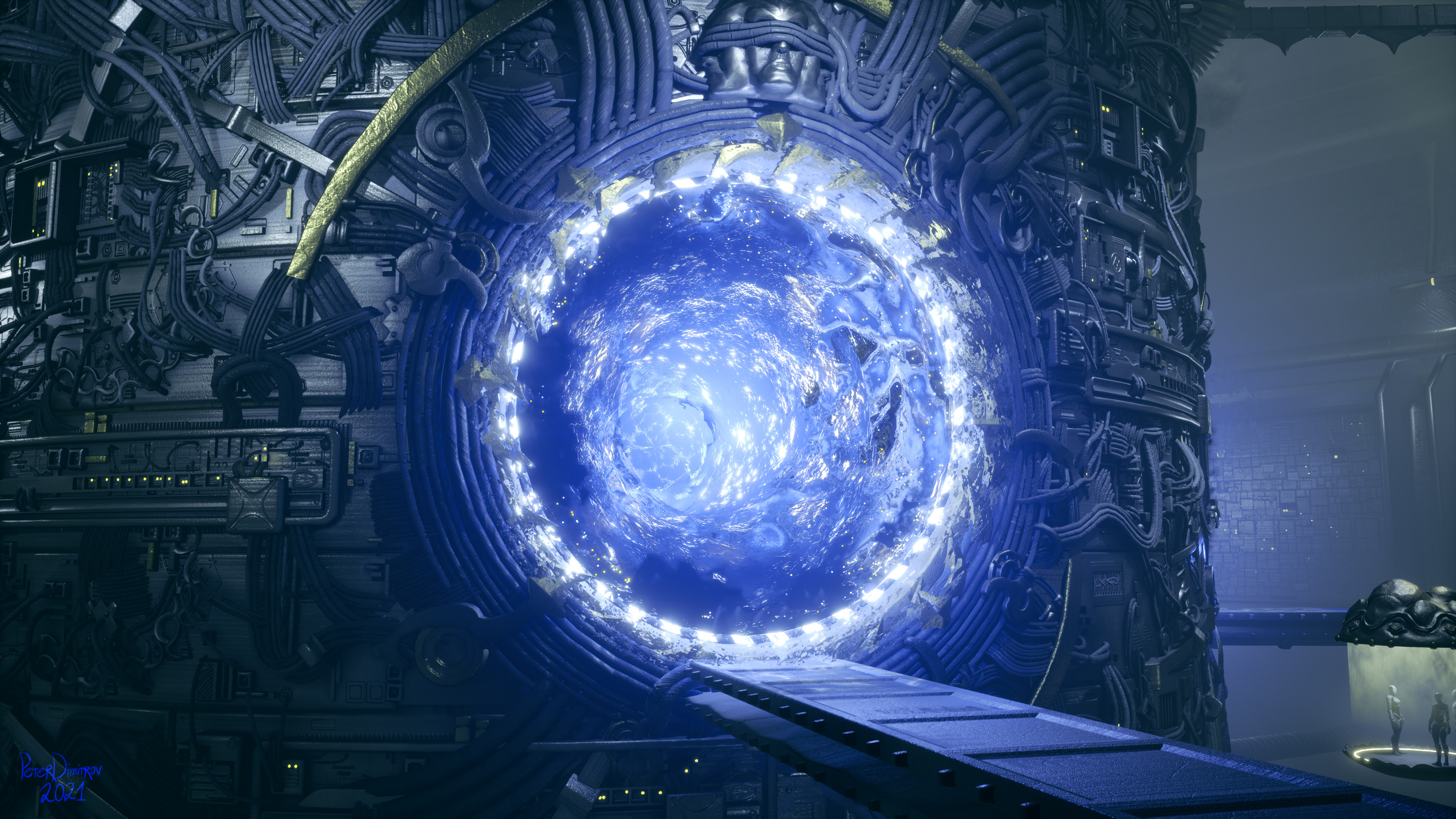 Making the portal effect and experimenting with it has been a really enjoyable process. I mixed panning materials with noises and textures fed into normal, fresnels and refractions used onto multiple tori. On top I also placed a particle system I created.