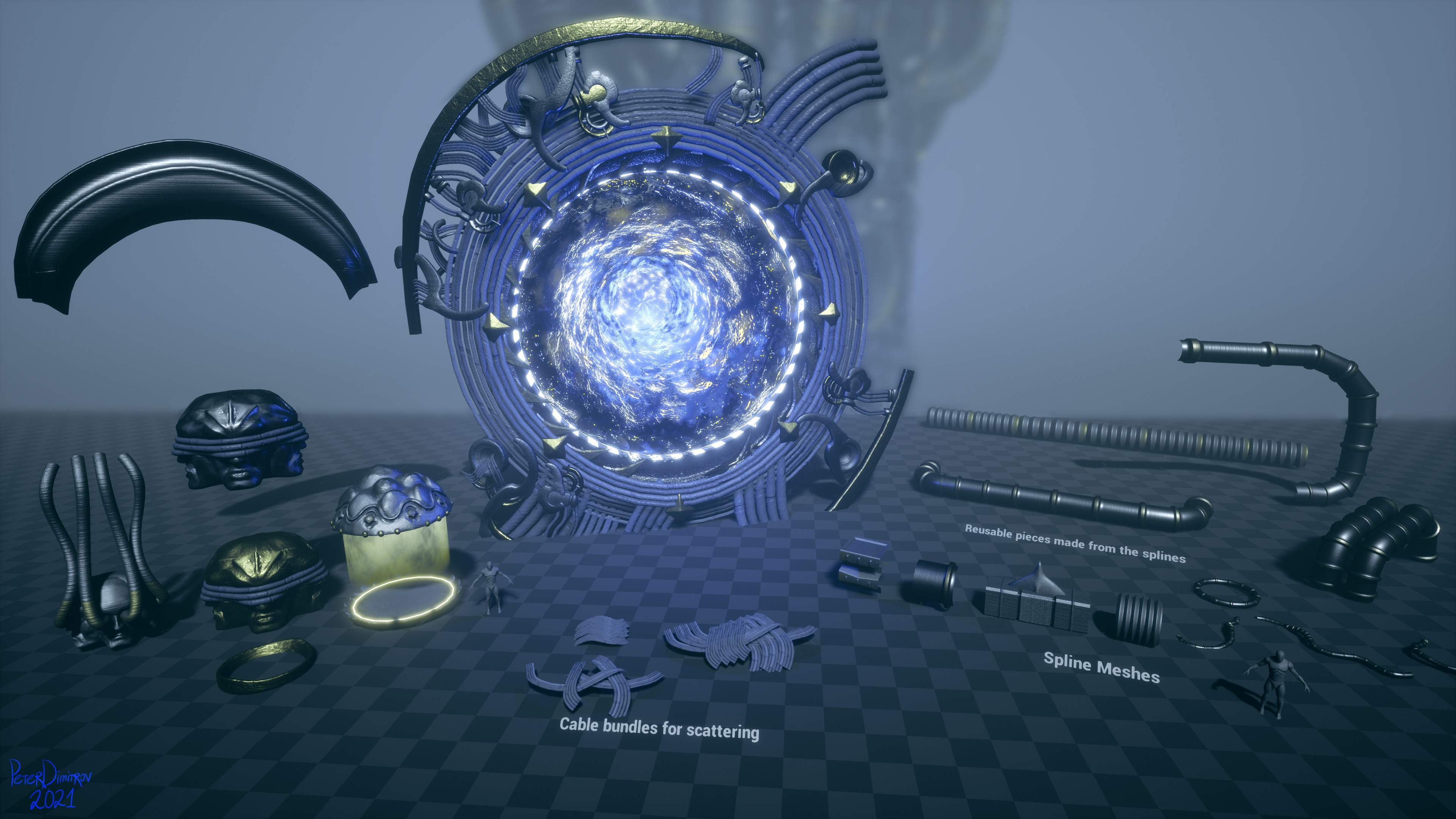 I relied heavily on spline systems reusing the same few meshes. By the end all spline actors were baked into packets of static geometry so draw calls are minimal and the environment is optimized and runs well.