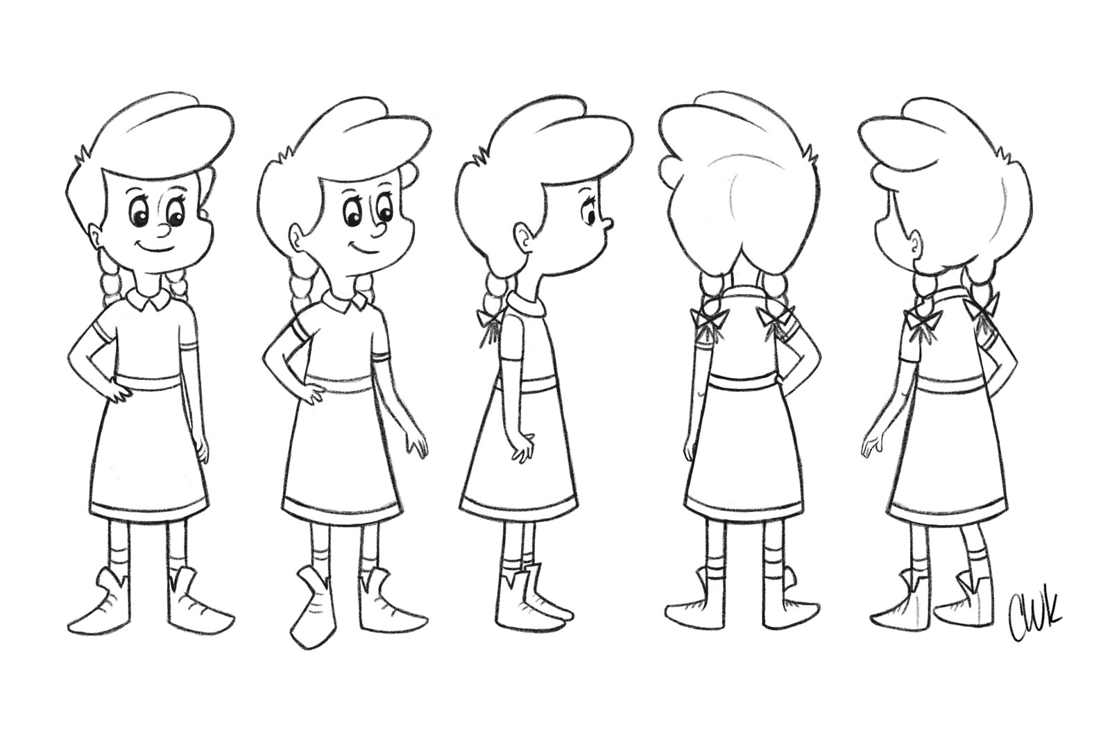 Final design. After working on the side by side, I decided to combine earlier concepts with the initial illustration.  This will facilitate the animation pipeline and still convey Thea's personality.