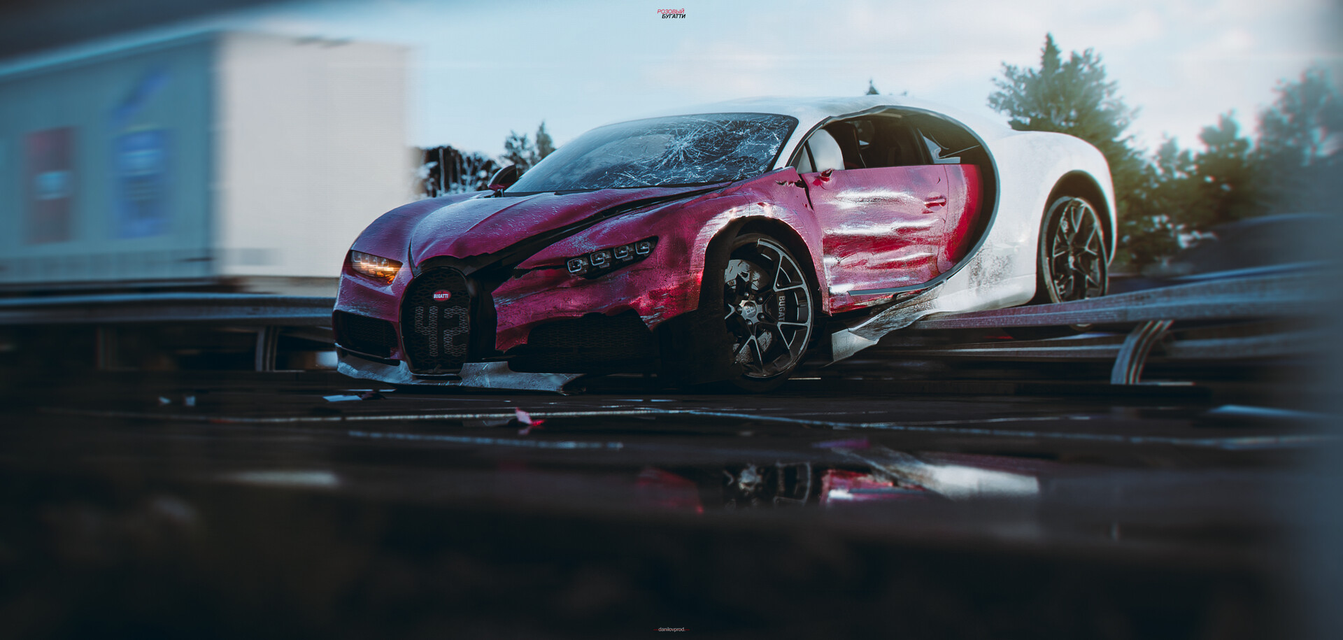 ArtStation - Bugatti Chiron destroyed [Automotive render]