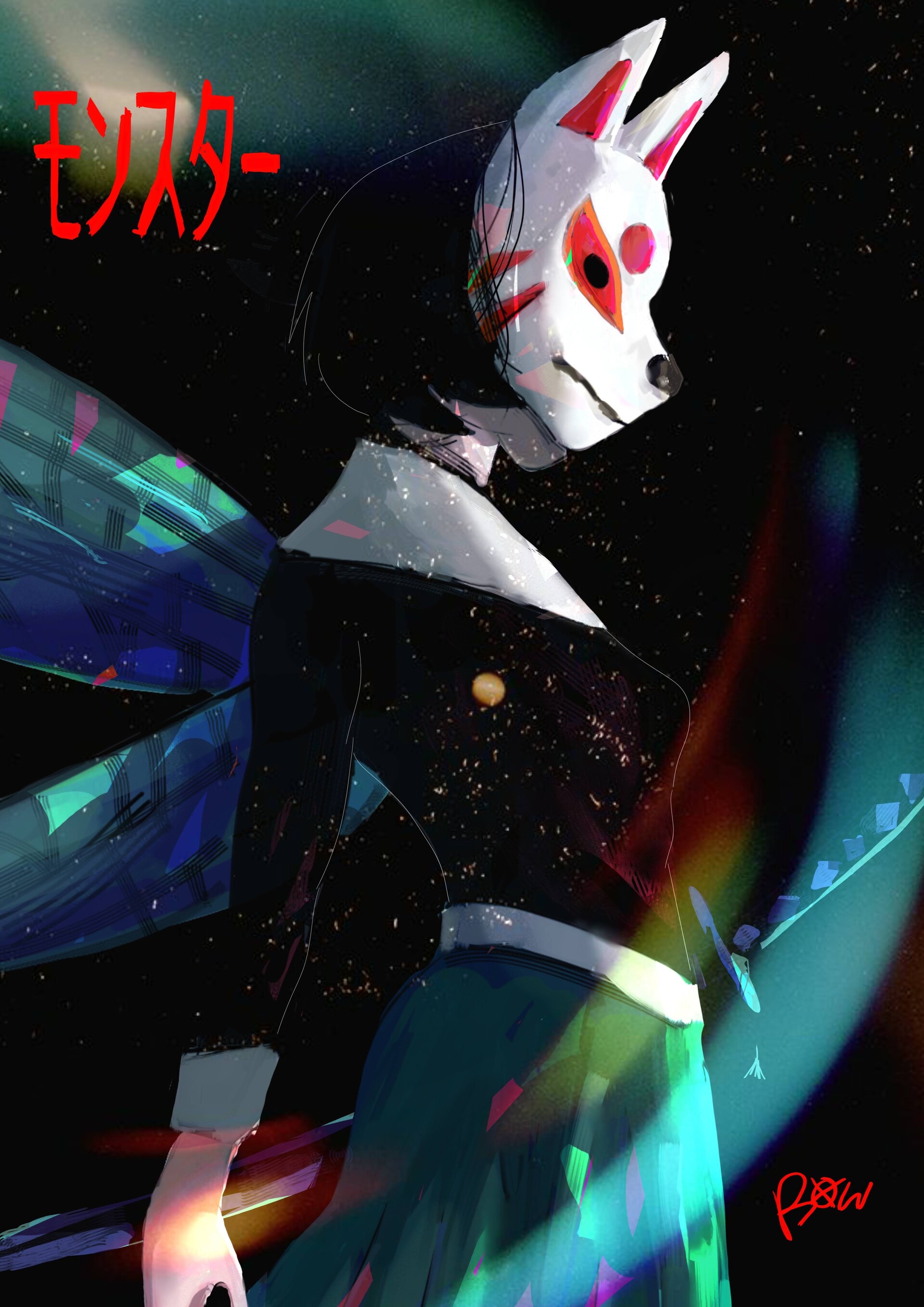 ArtStation - Kitsune Mask Girl (original character), image size:1920x2715