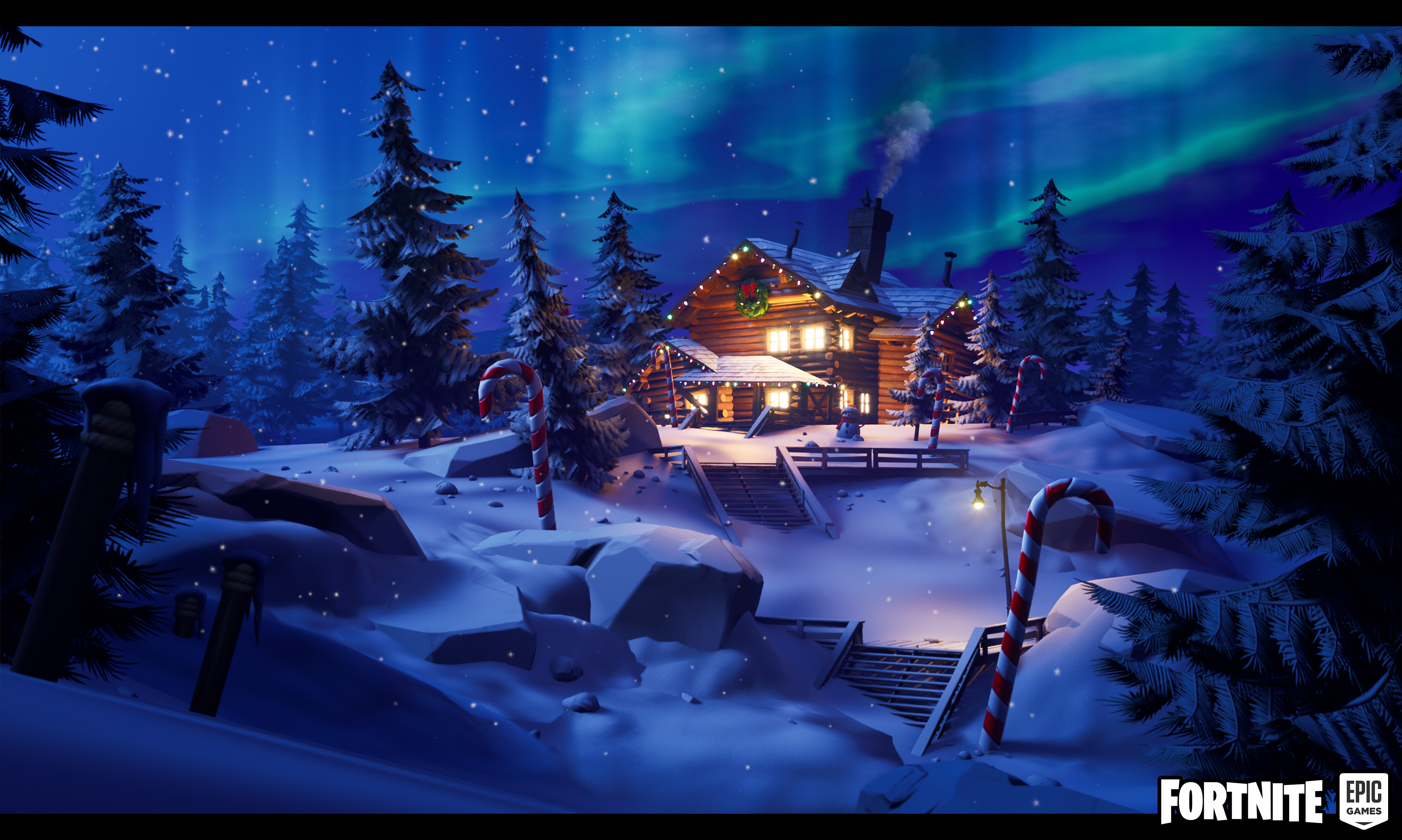Screenshot - Snow terrain blending shader creation, tree and prop setdressing on top of existing POI, material modification.