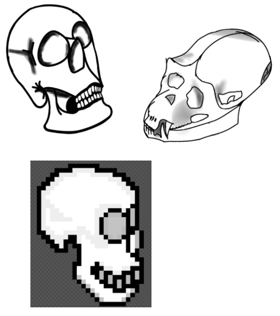 ArtStation 3 Skulls Art Work Human, Pixel and Chimpanzee