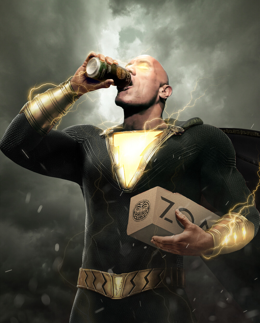 ArtStation Black Adam drinking Zoa Energy drink.