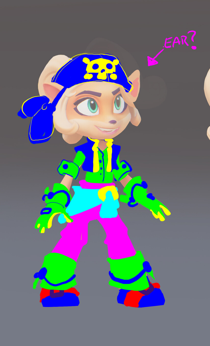 Based on feedback and Pirate Crash outfit, they went with the 2nd design quickly.