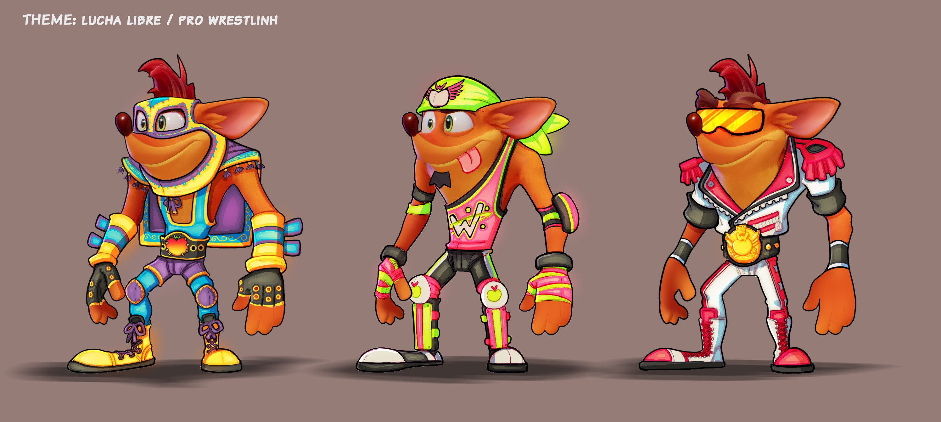 Pro wrestling Crash skin ideations. Tried mixing some of the greats if you know where to look :)