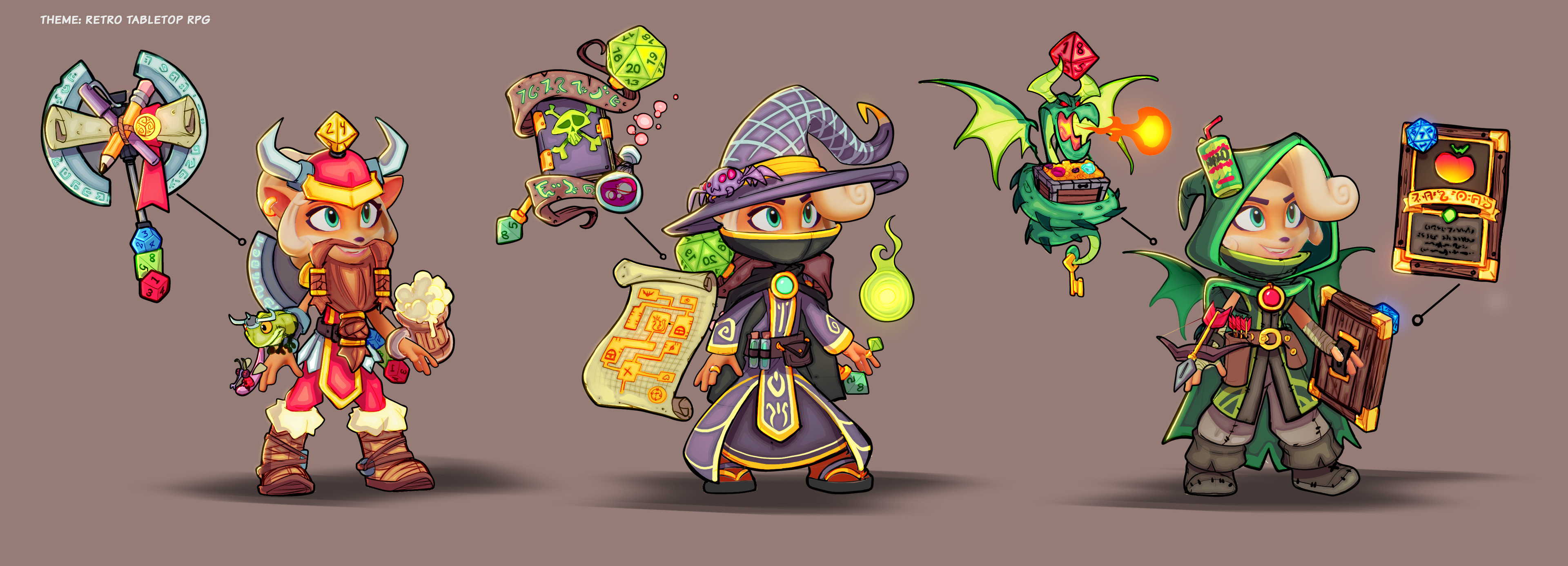 D&amp;D styled skin ideations. I figured Coco must play tabletop games when she's away from the laptop.