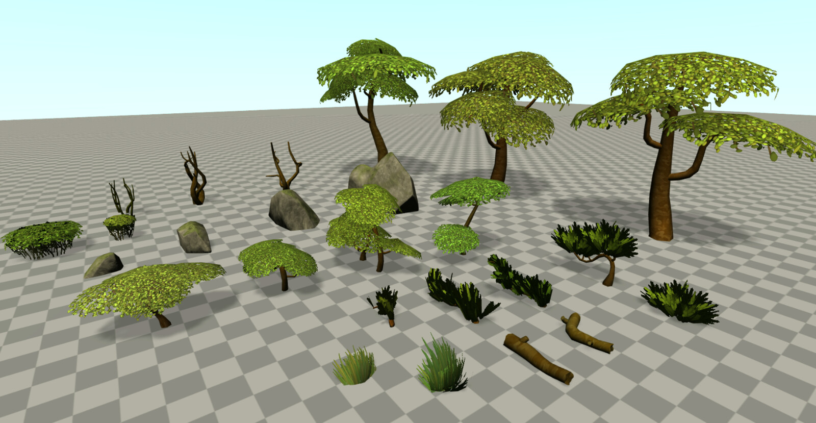 My New Zealand foliage assets.  Still working out how to get some of the bushes to be lit well.  Was hoping to get away with the 2-sided material but all the back faces render very dark.