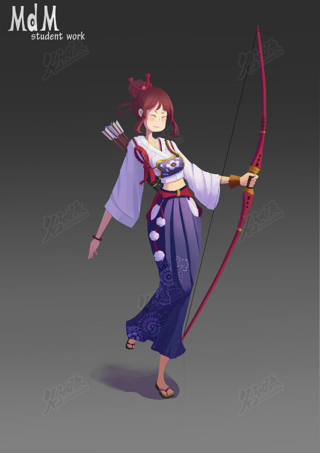 名动漫cg数娱 和风女弓箭手 名动漫学员角色原画作品