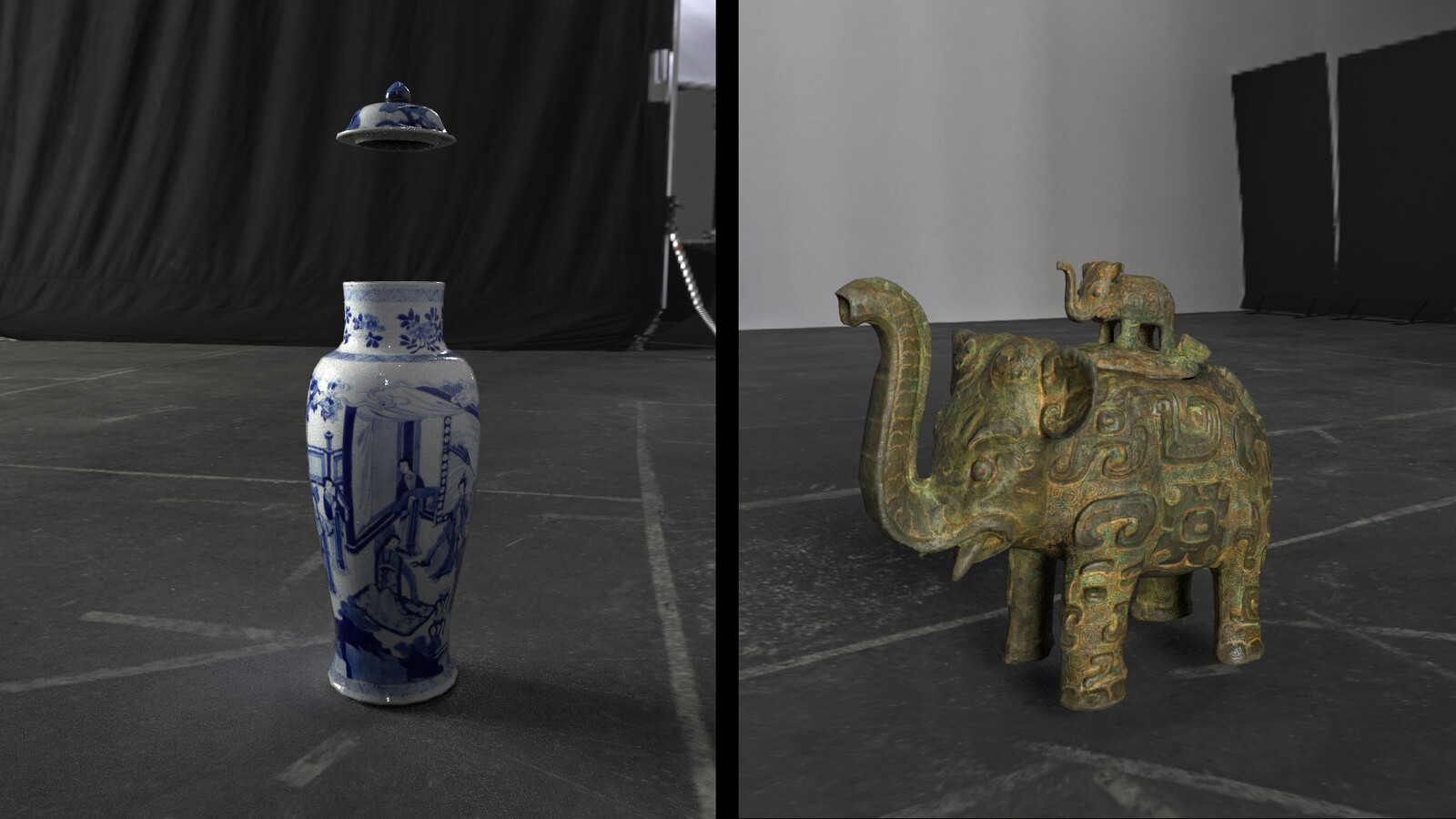 The vase and elephant teapot are from the Smithsonian's collection. I retopologized them for ease of use &amp; created metallic / roughness/ normal maps.