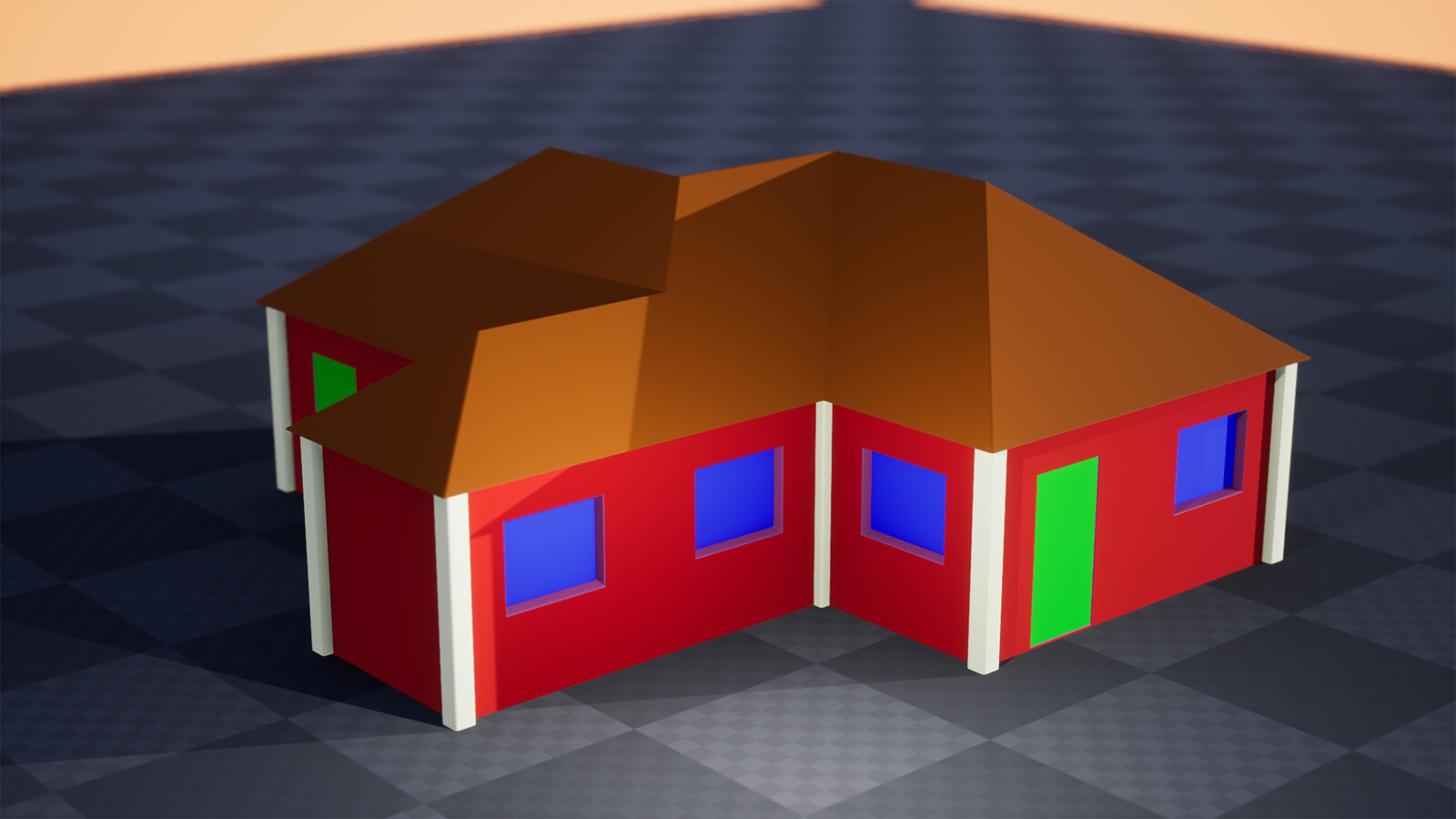 The spline generates the base house.  Everything generates as seen with basic material ID colors.
