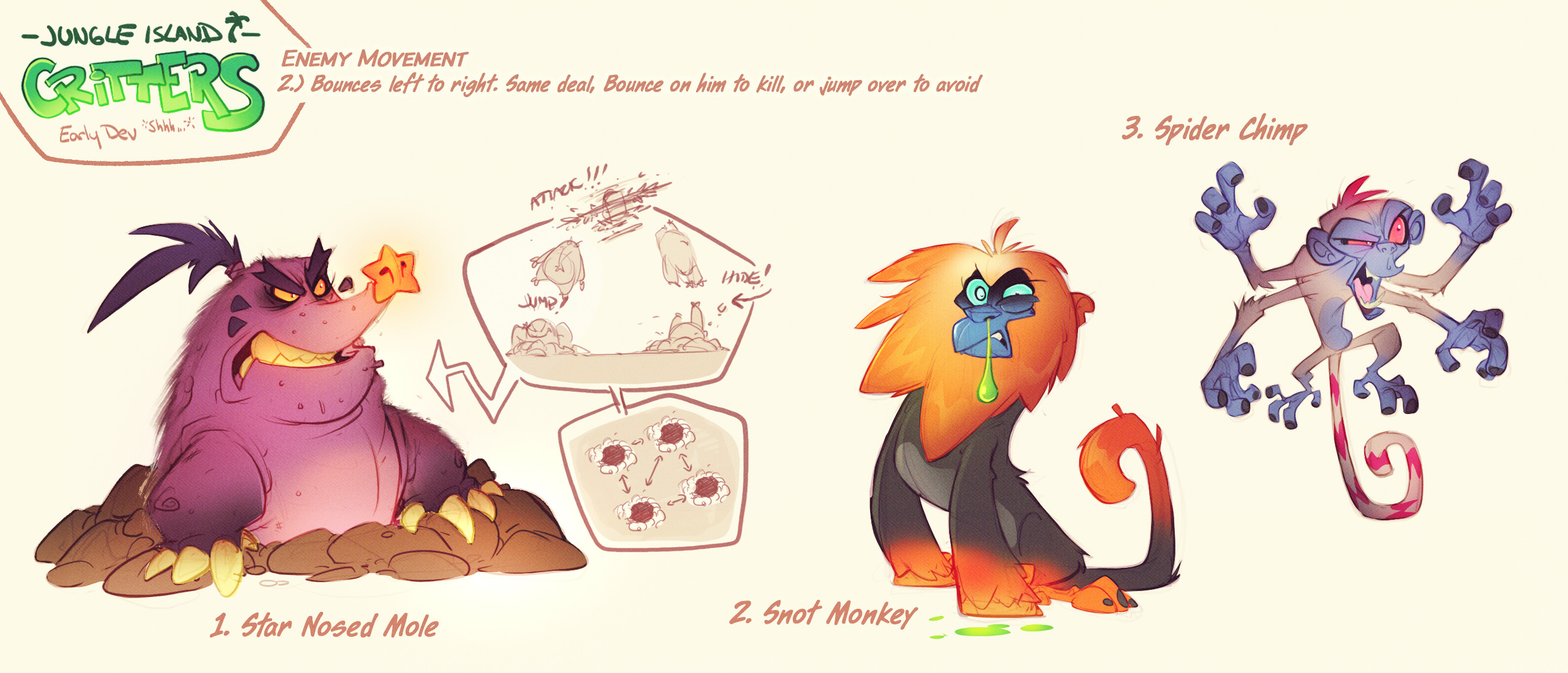 Early Jungle critter concepts for #crashbandicoot 4: It's About Time.