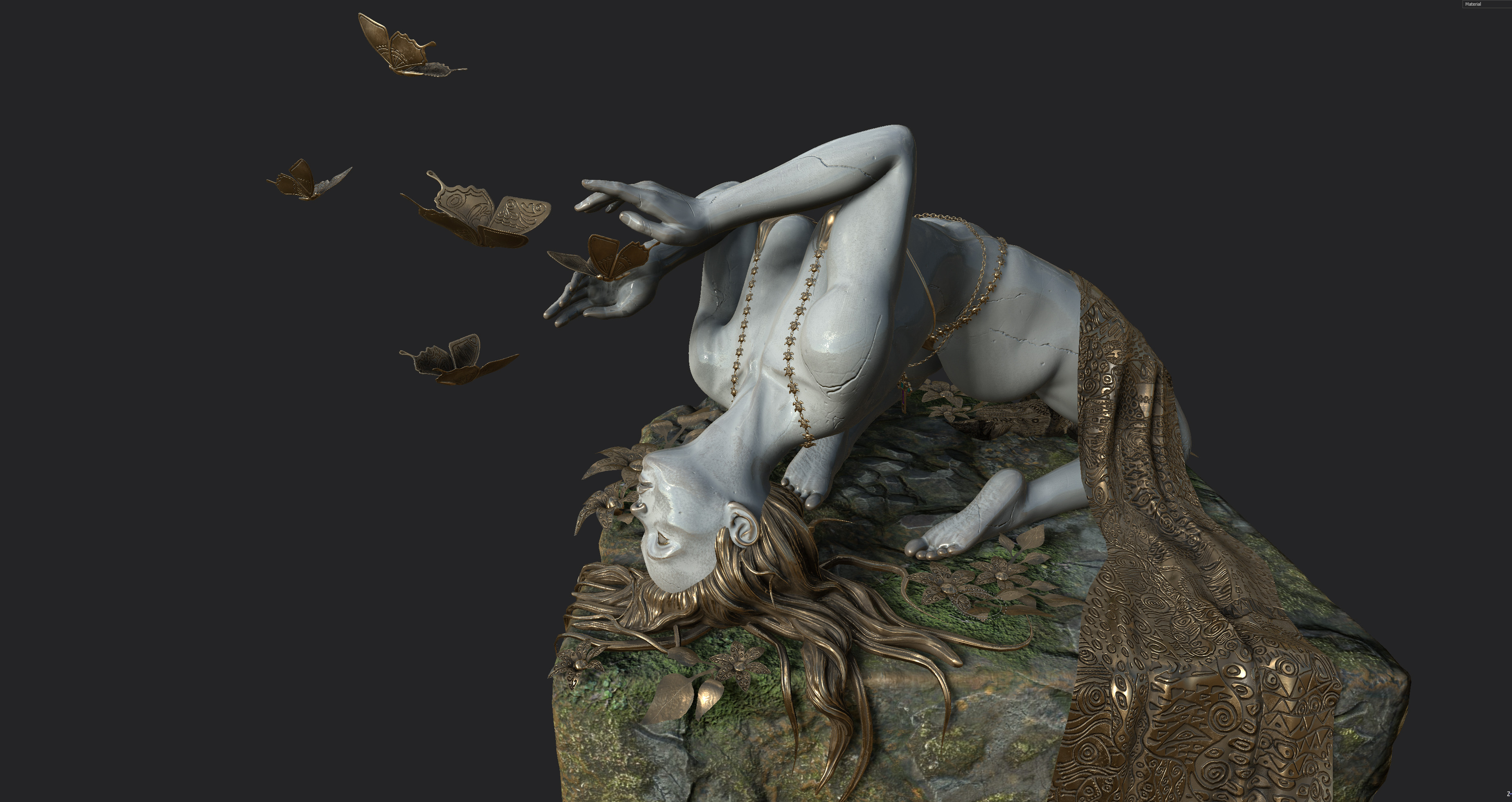 Lady butterfly statue porcelaine and tattoo style