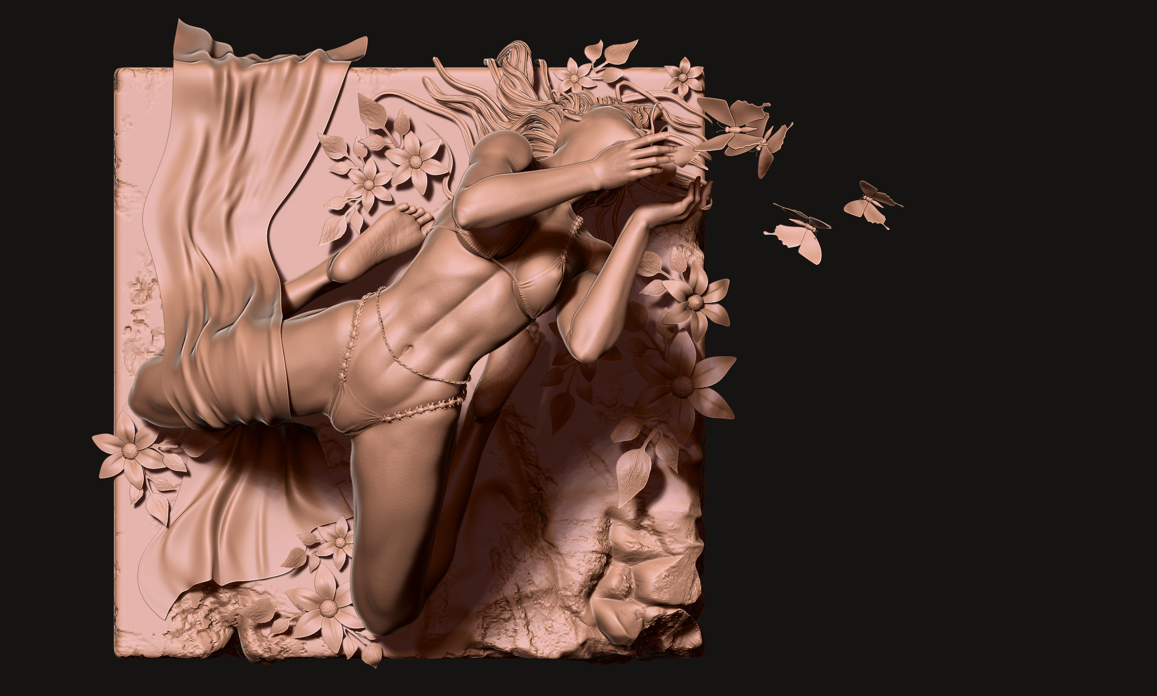 Lady butterfly statue in Zbrush