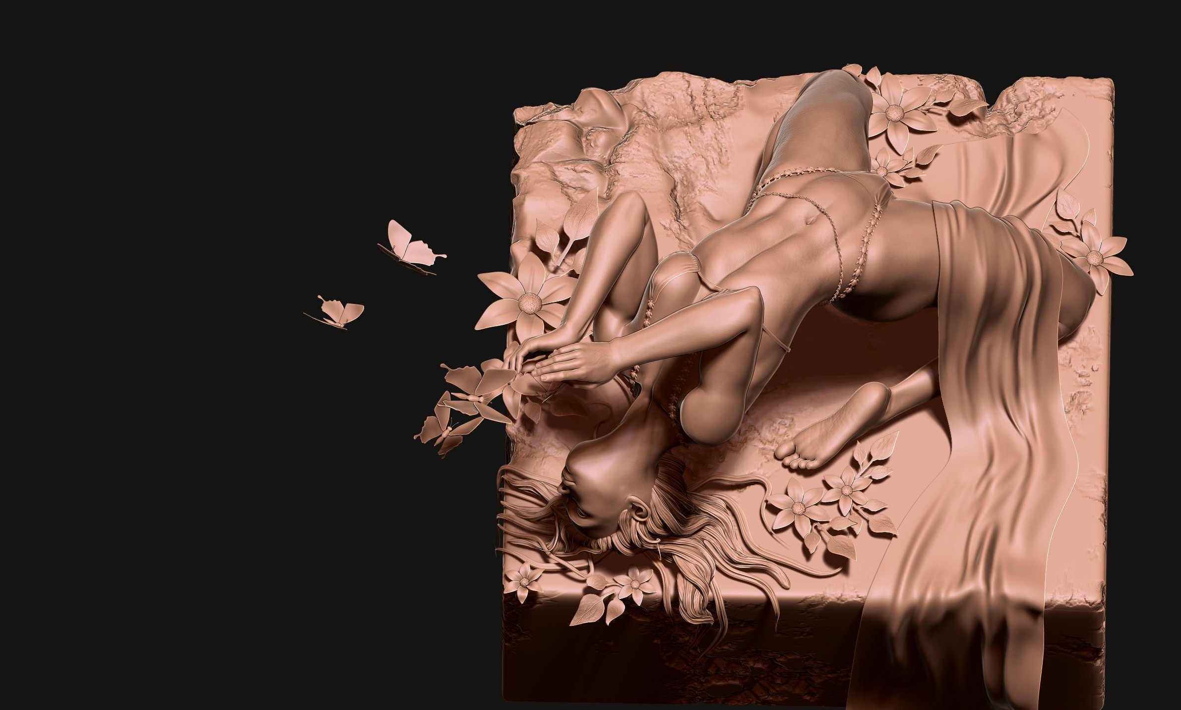 Lady butterfly statue in Zbrush