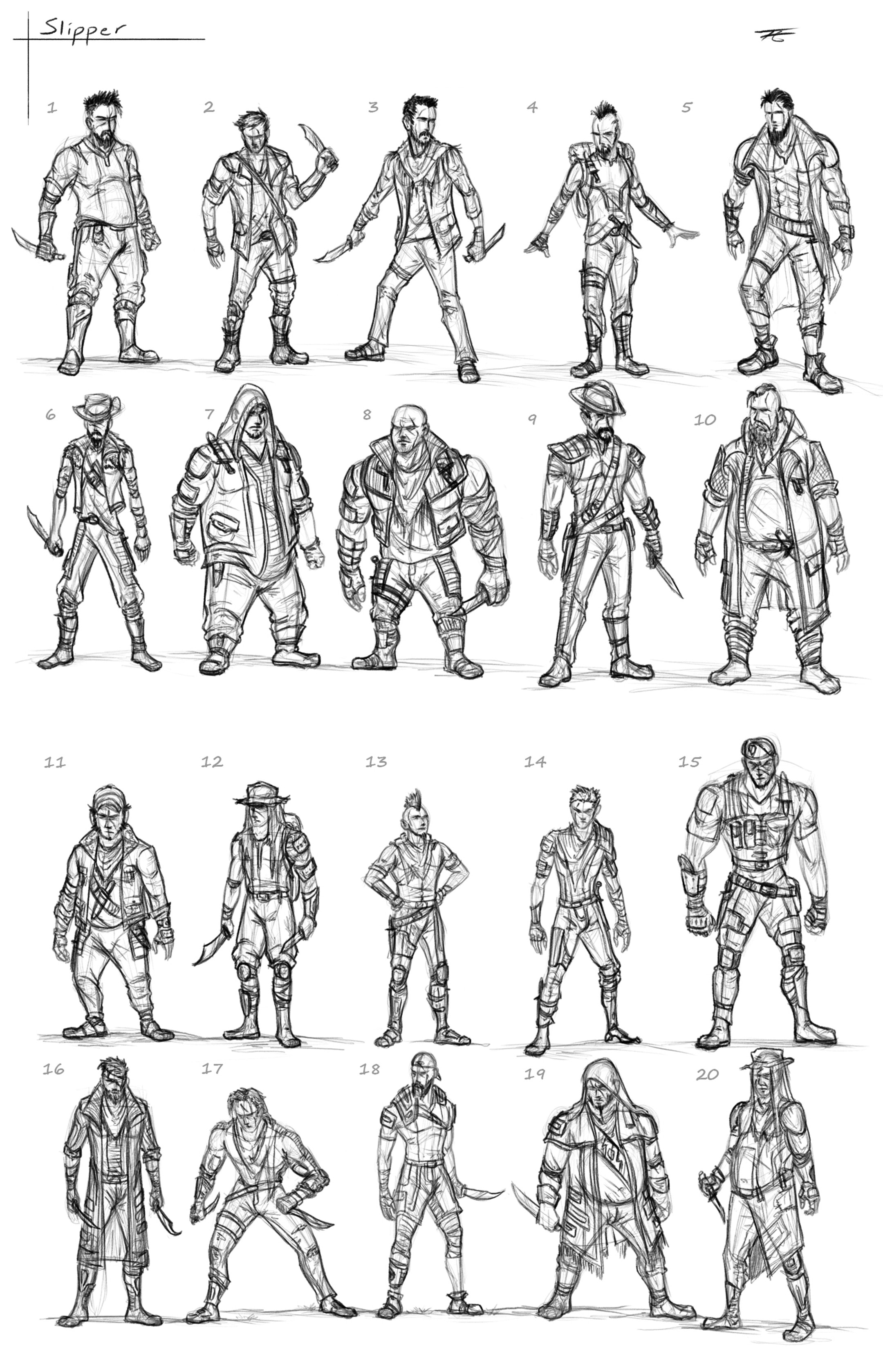 Character exploration thumbnails.