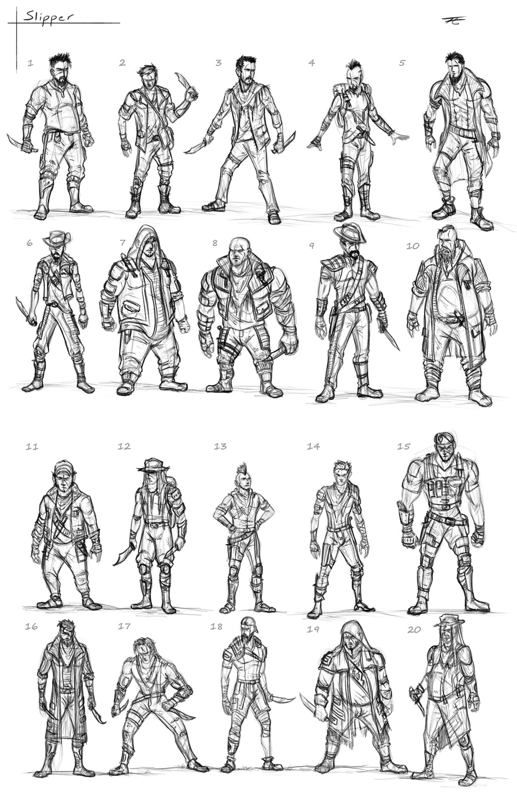 Character exploration thumbnails.