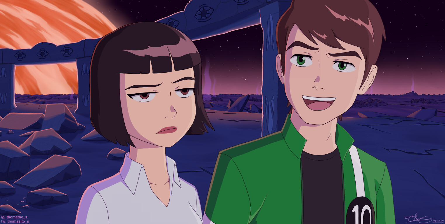 Redraw of a fake scene I made of Ben 10: Ultimate Alien, with Ben and his g...