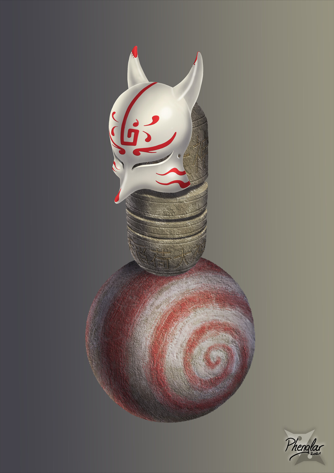 Totemic statue of Inari Okami (Concept art and illustration)