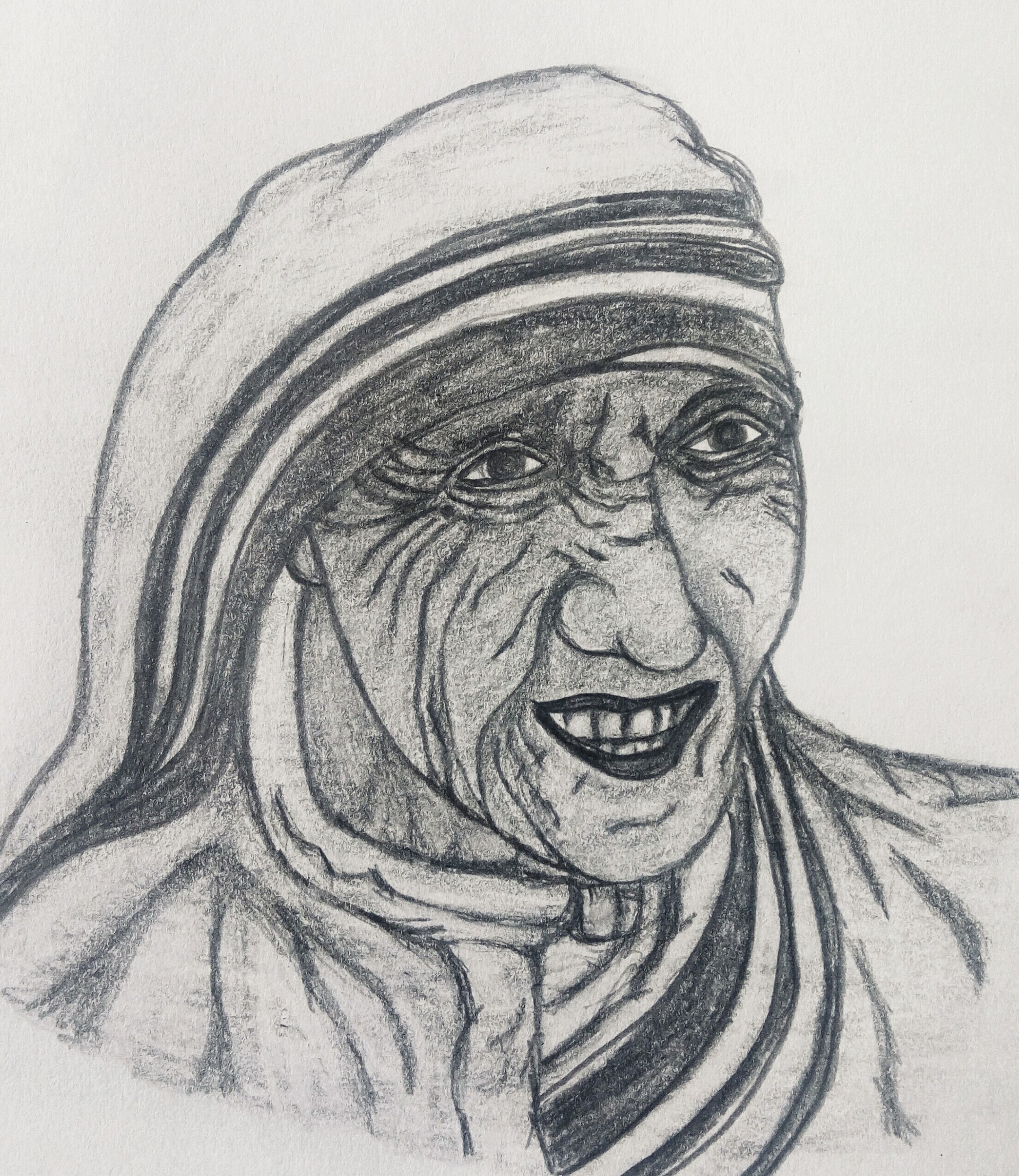 Mother Teresa Pencil Drawing | Chairish