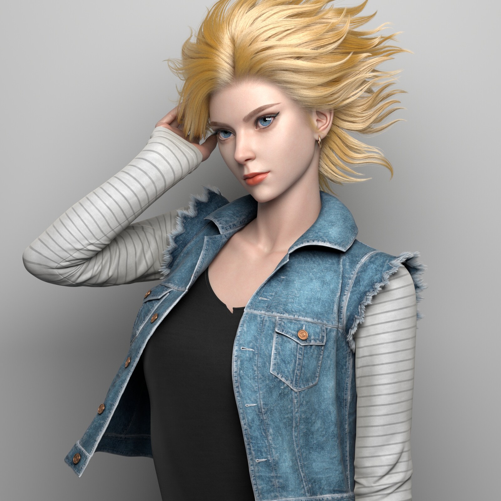  Dragon Ball Z No. 18 android cosplay fanart 3d