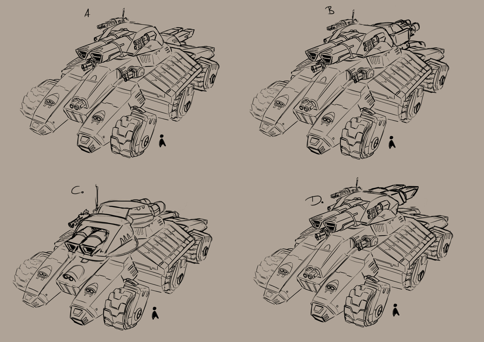 'Juggernaut' vehicle further concepts. The client liked the idea of a dual-facing weapon platform. 